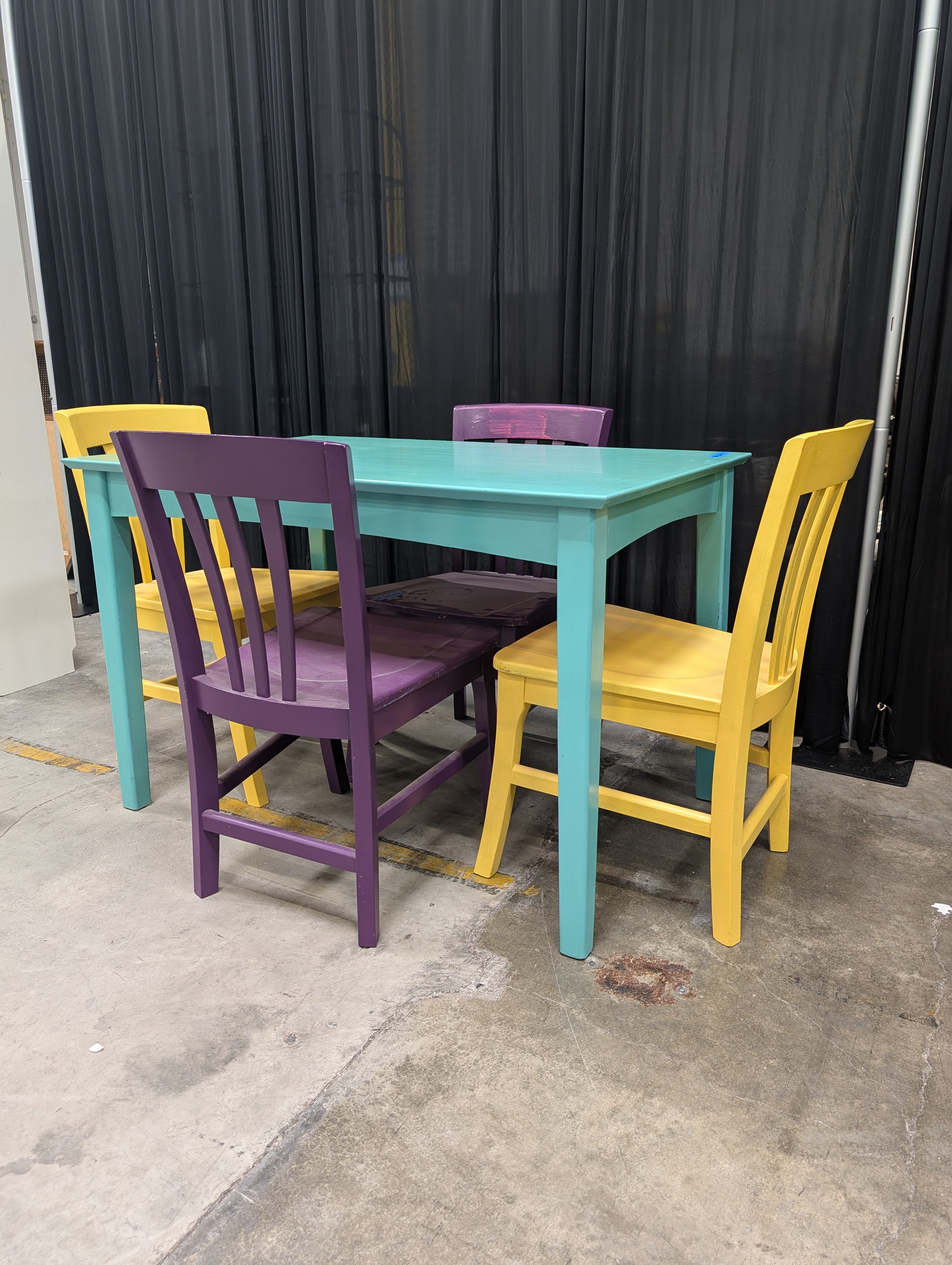 Vibrant Painted Wood Dining Table and Chairs