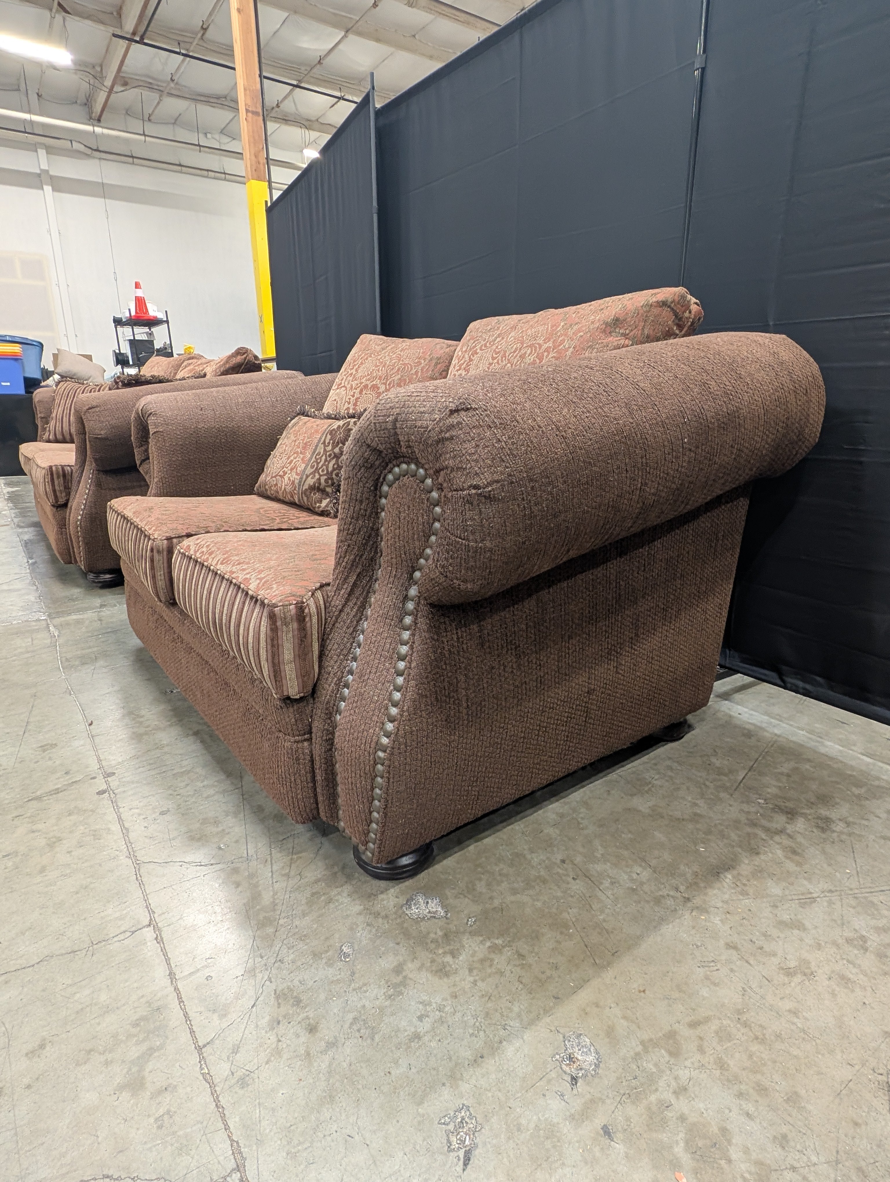 Textured Brown Loveseat with Nail Trim