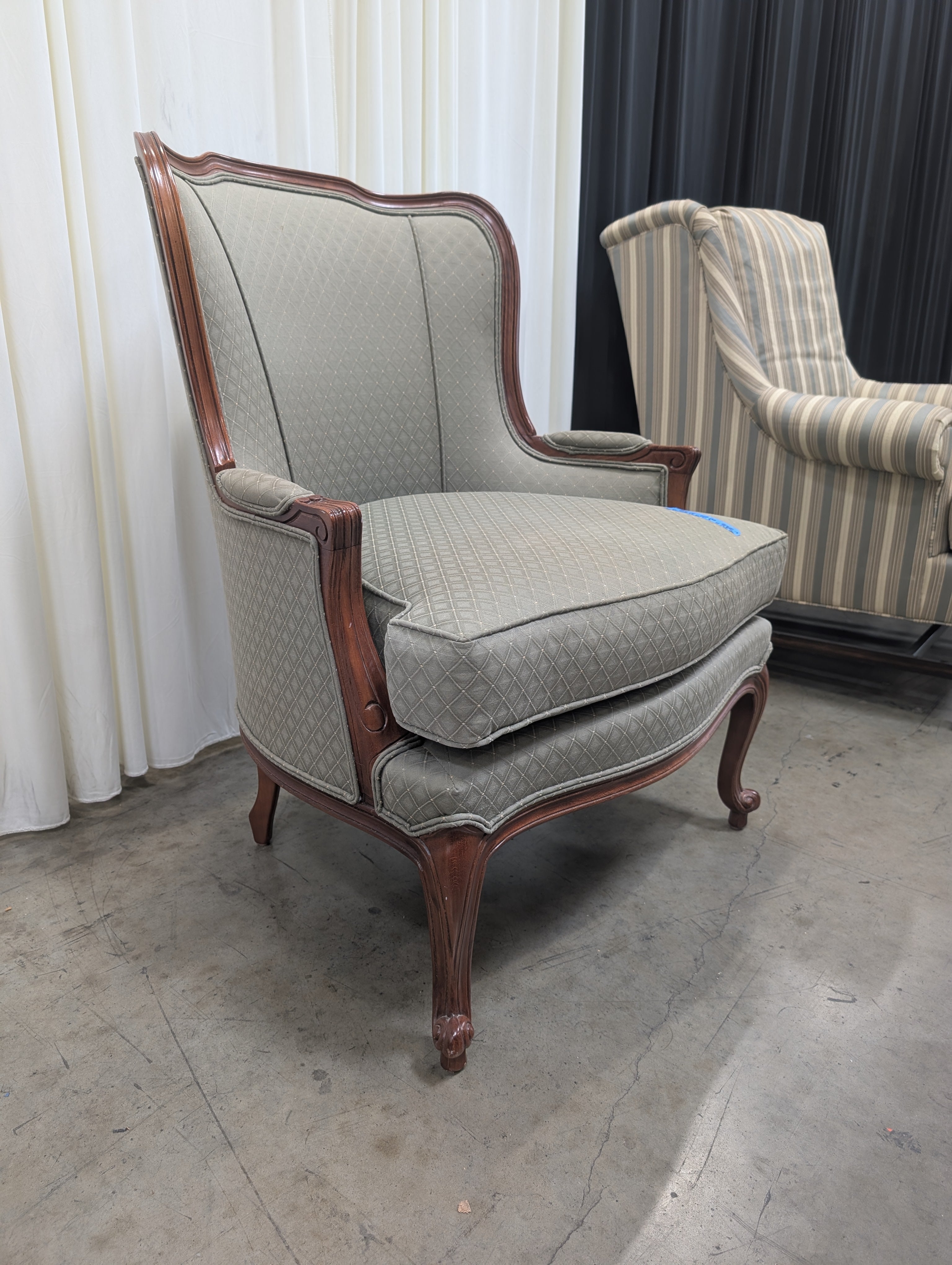 ETHAN ALLEN Carved Wood Frame Armchair