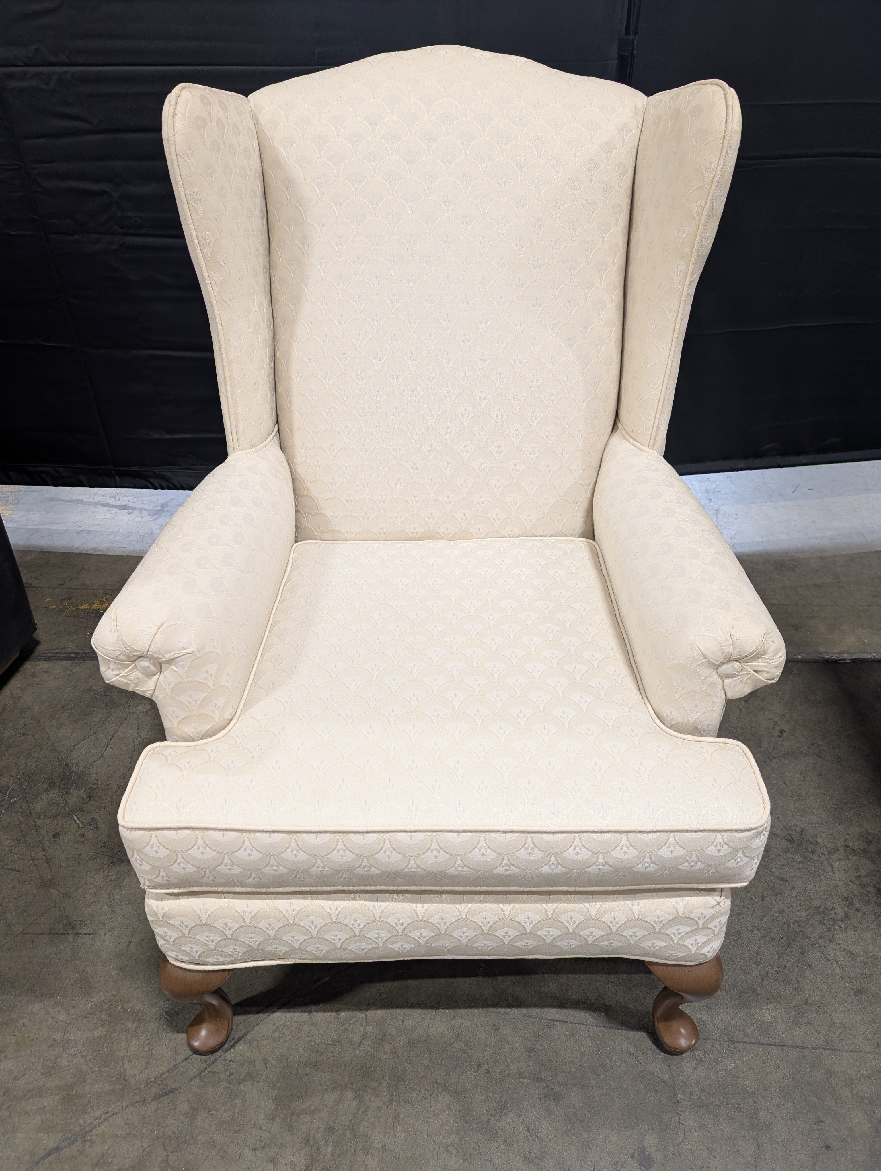 Textured Off-White Wingback Accent Chair