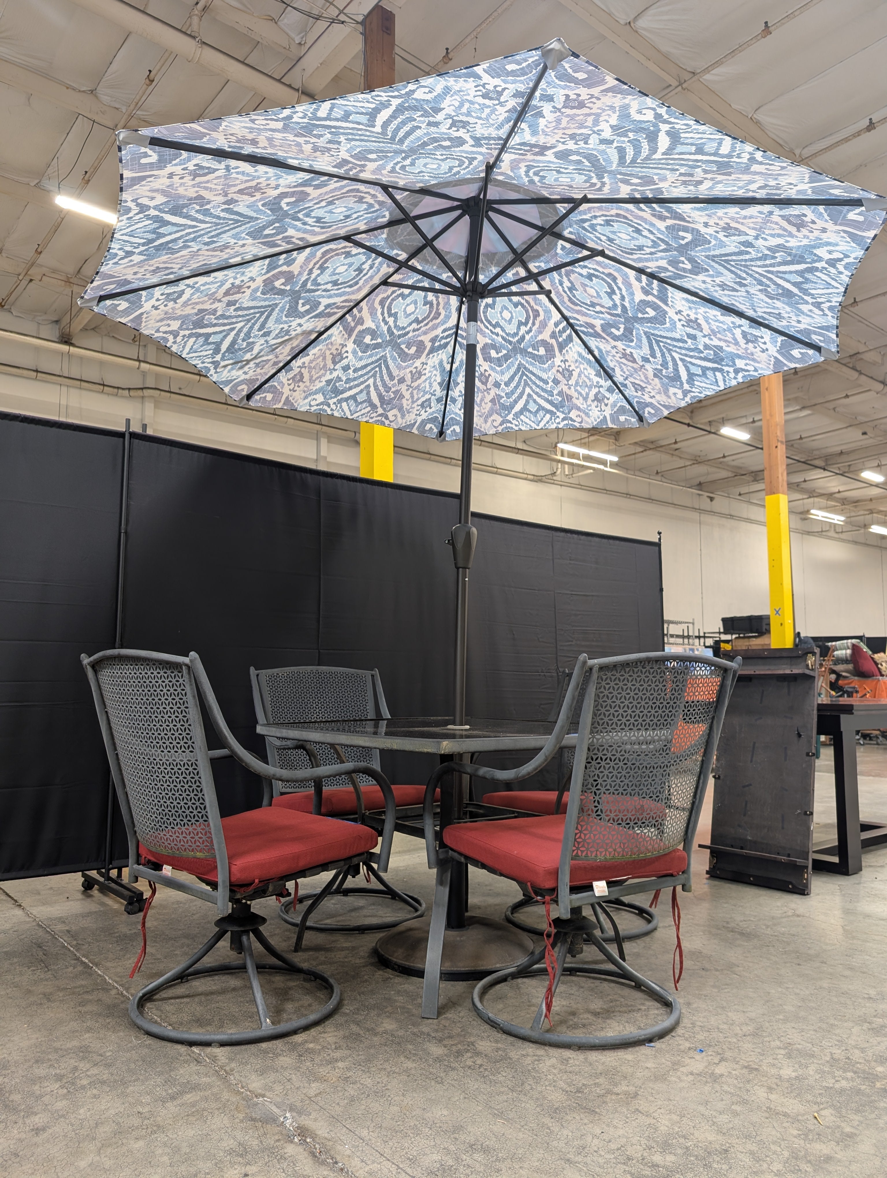 Six-Piece Metal Patio Dining Set with Red Cushions