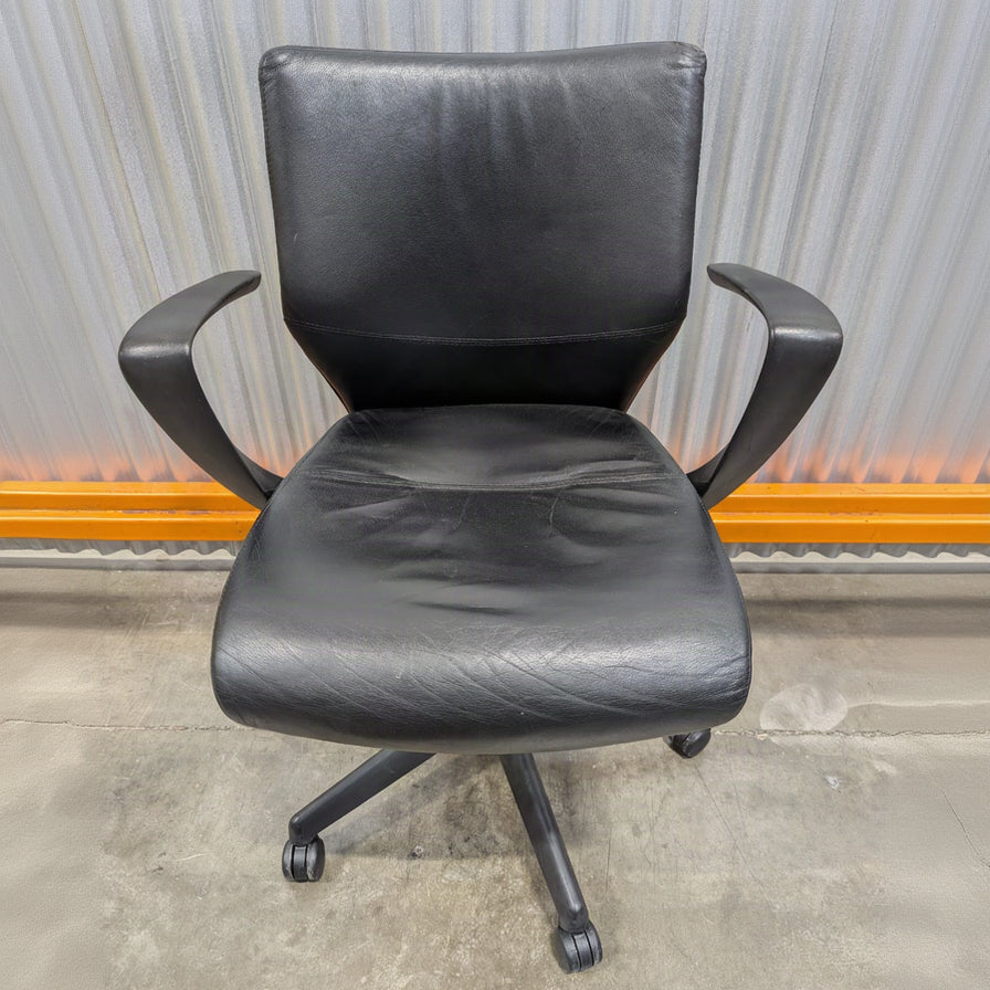 Sleek Black Leather Office Chair with Arms