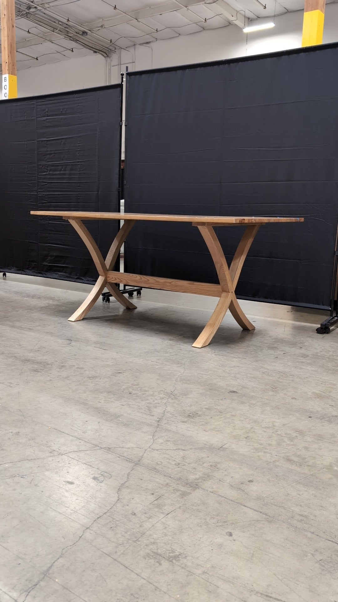 Natural Wood Plank Top Dining Table with X-Trestle Base Some Damage