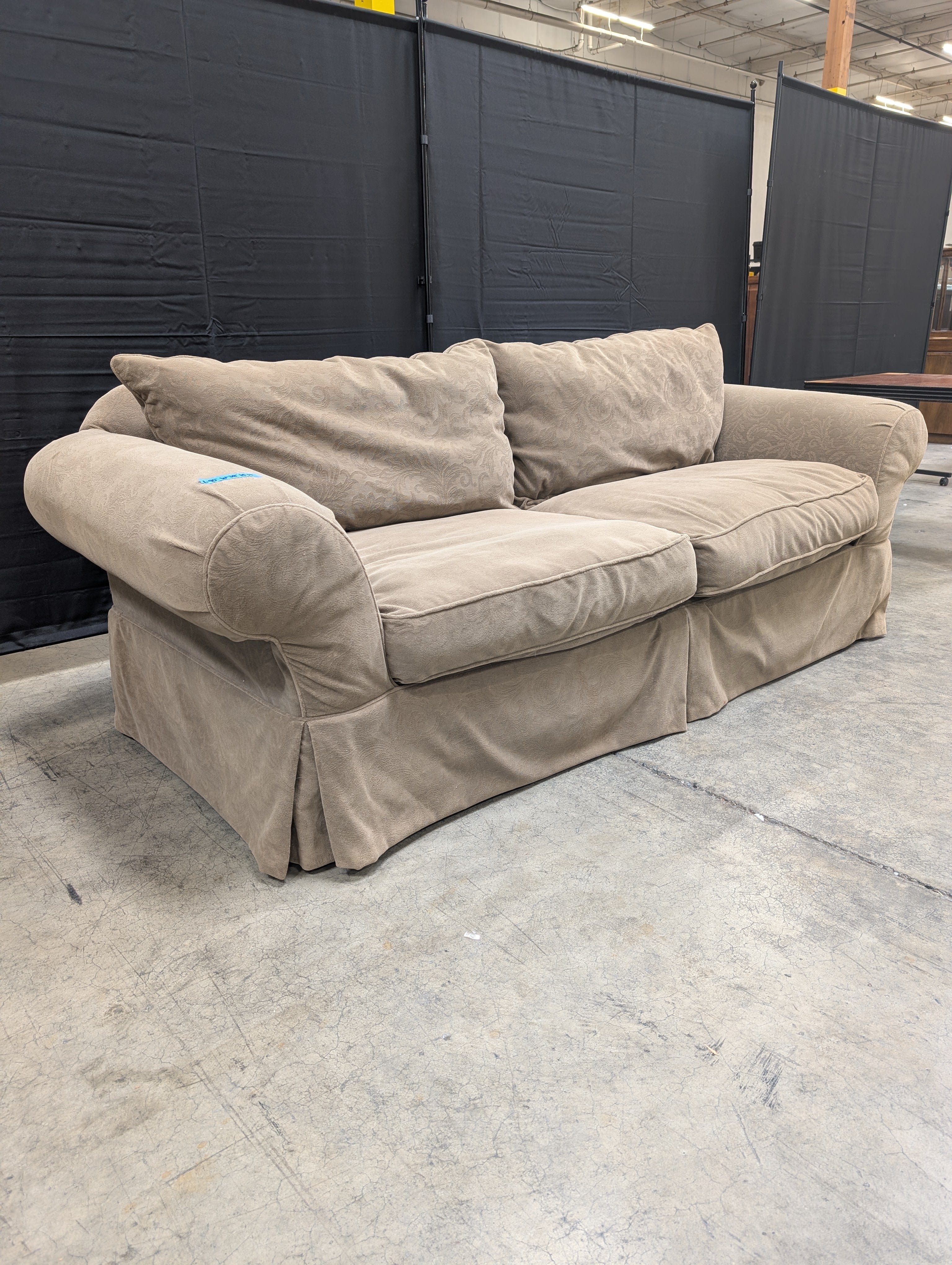 Tan Rolled Arm Fabric Couch