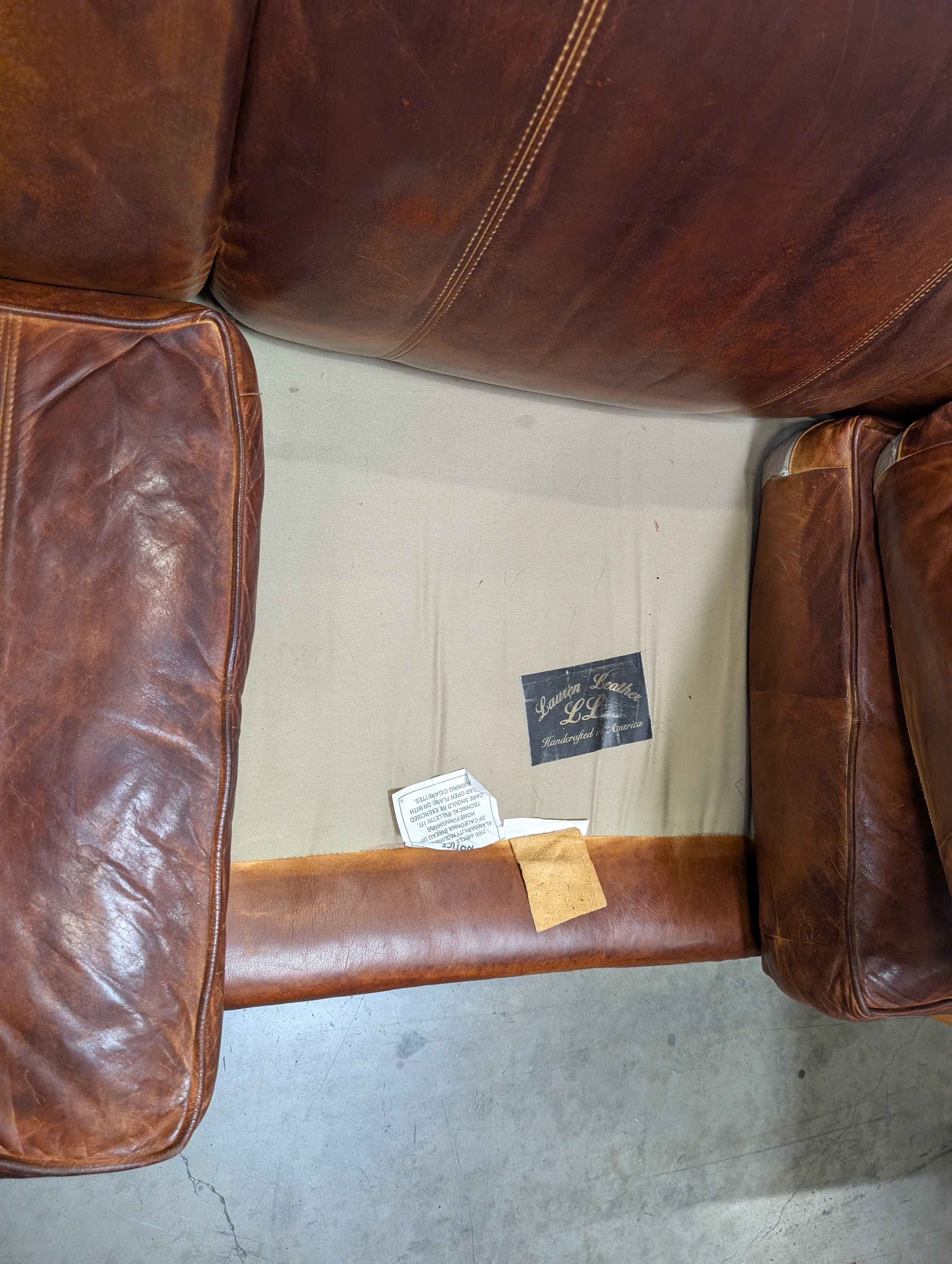 Lauren Leather Co. Full-Grain Distressed Leather Sofa - Custom Made High End - Made in USA (2 Available)