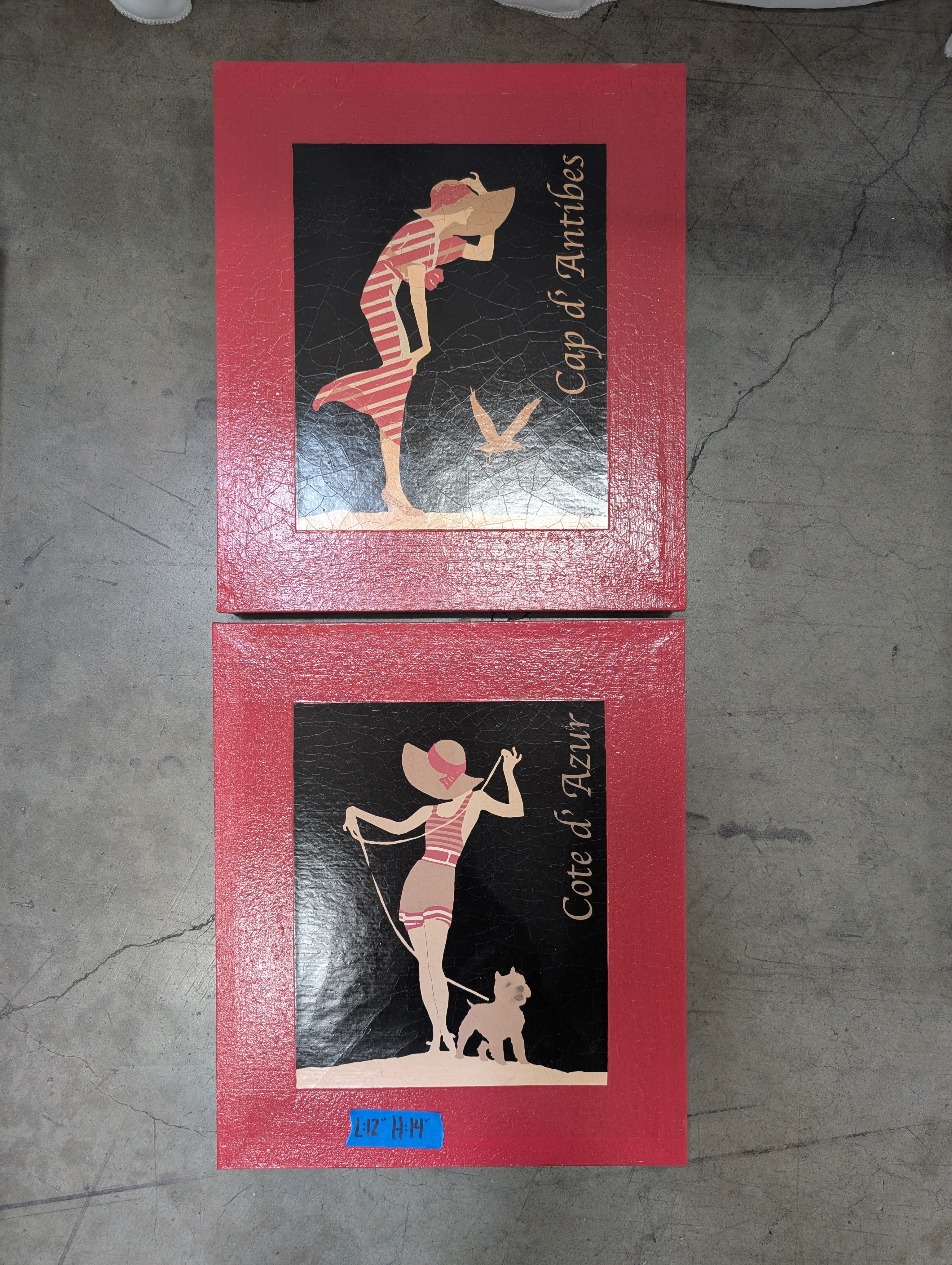 Set of two Red Art Deco Cote d'Azur Framed Print