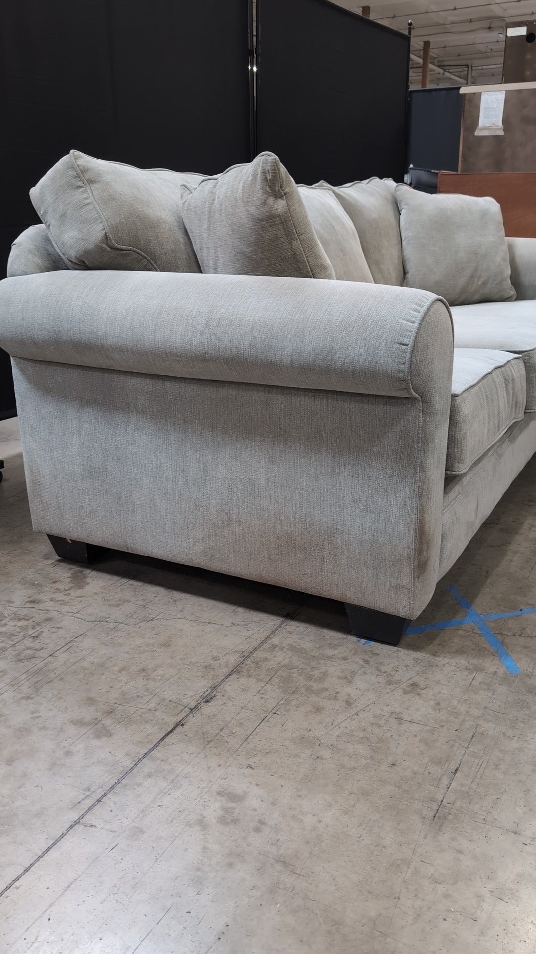 Used Greige Fabric Three-Seater Sofa with Rolled Arms