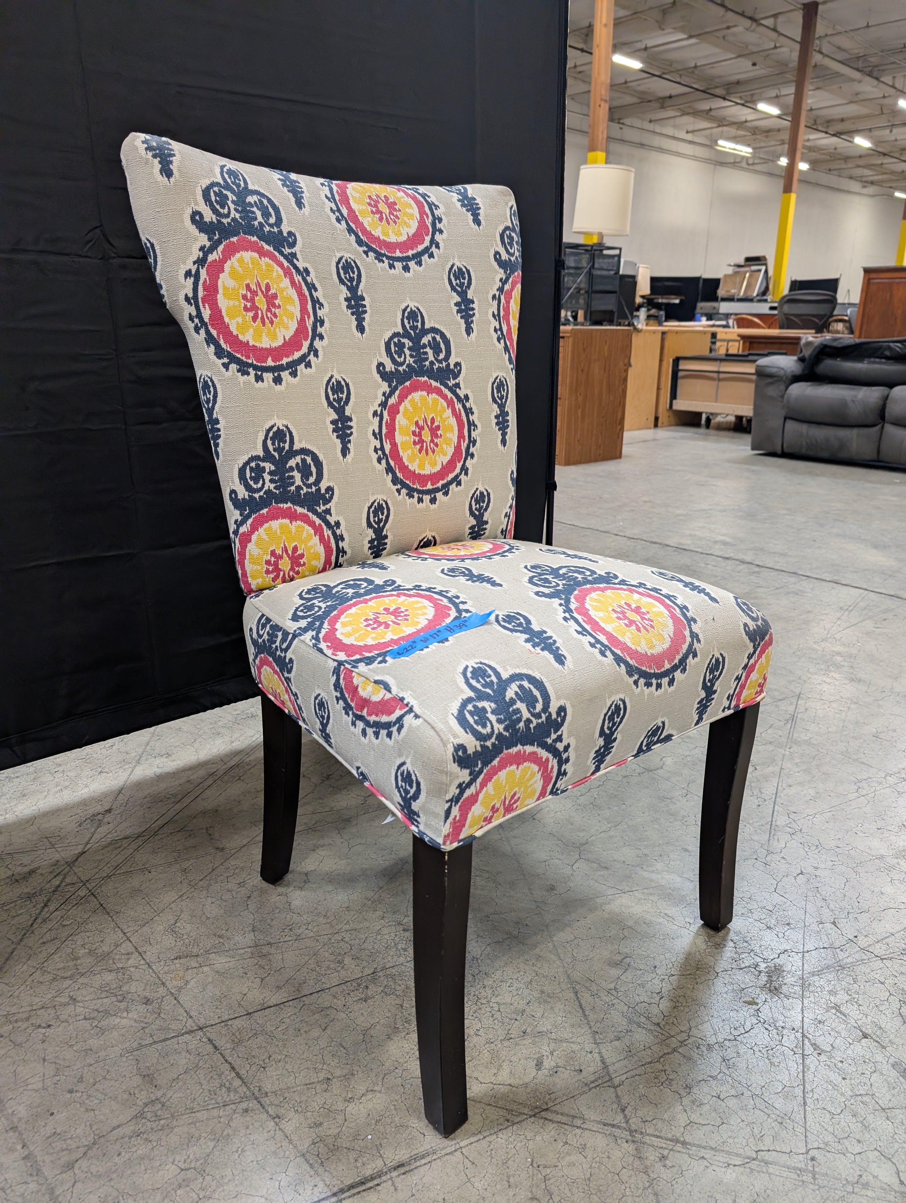 Grey Multi-Color Medallion Pattern Accent Chair