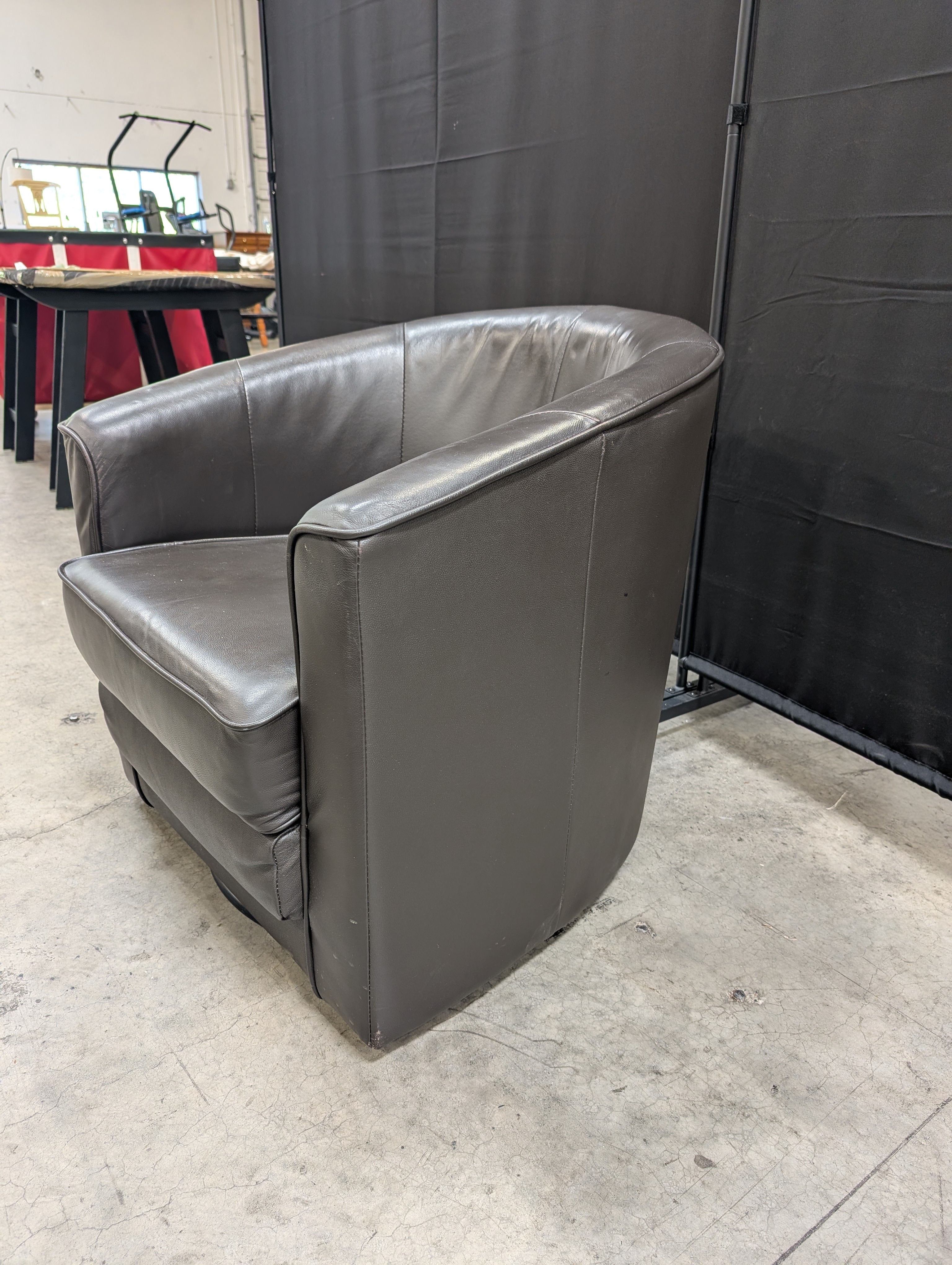 Contemporary Dark Brown Leather Barrel Armchair
