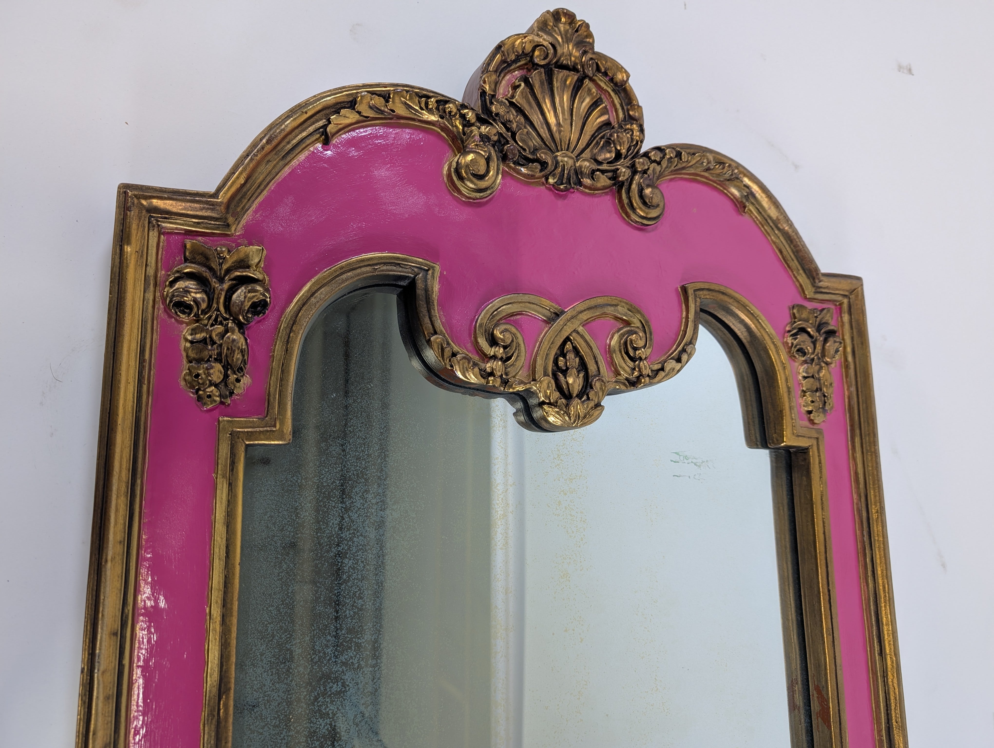 Ornate Fuchsia and Gold Decorative Wall Mirror