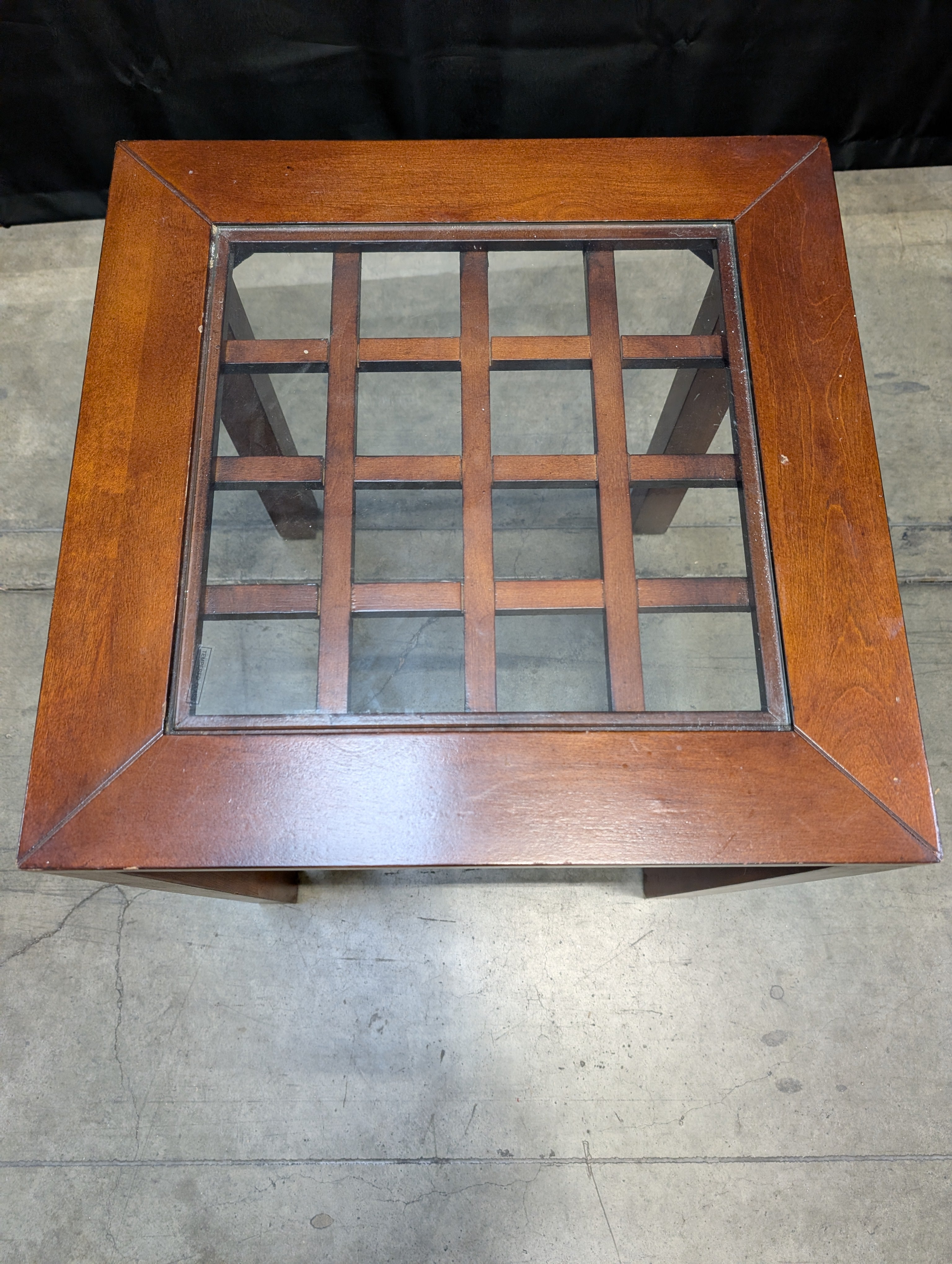 Sturdy Wood Side Table with Glass Top