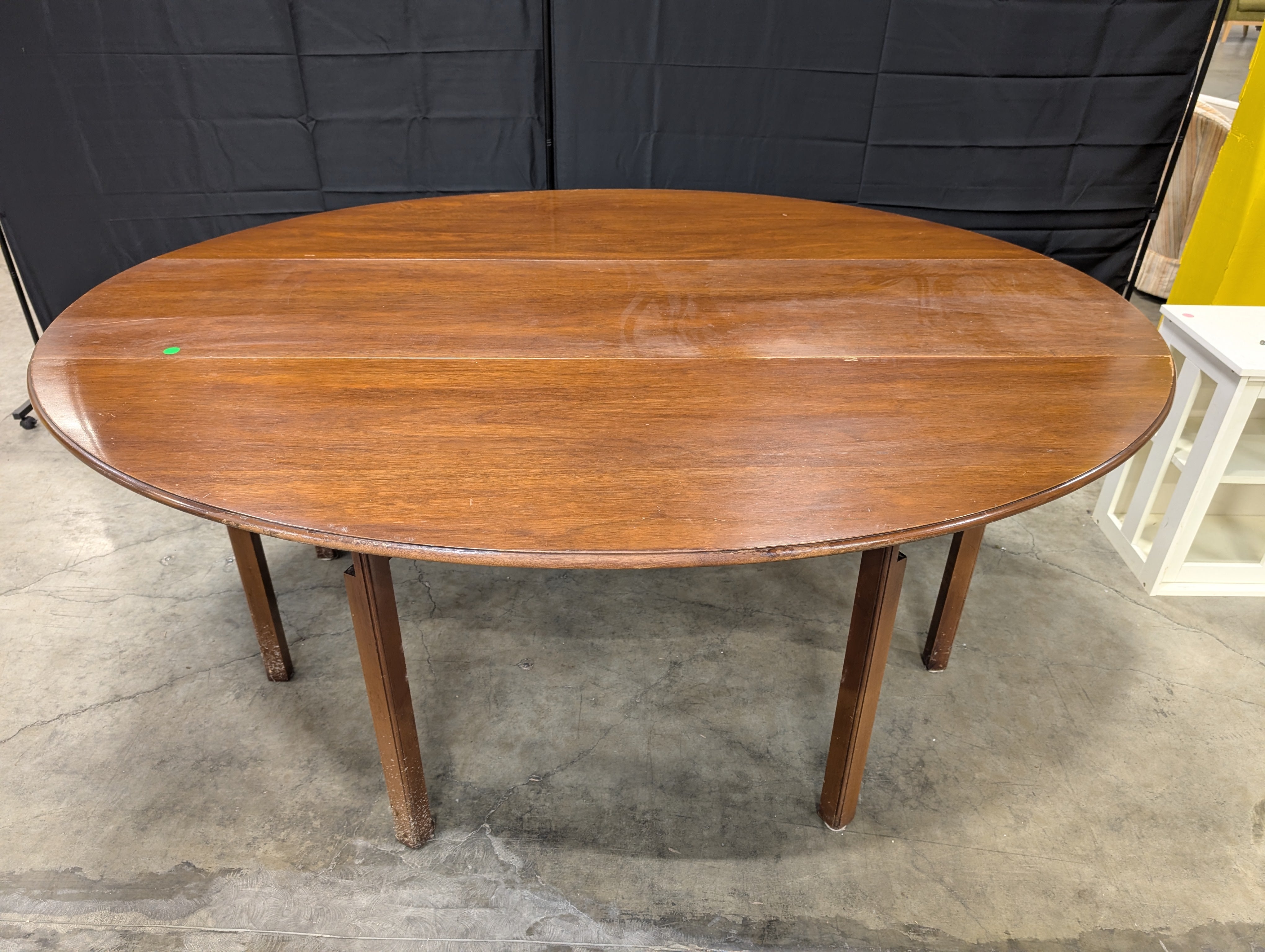 Dark Wood Drop-Leaf Table with Burgundy Inserts