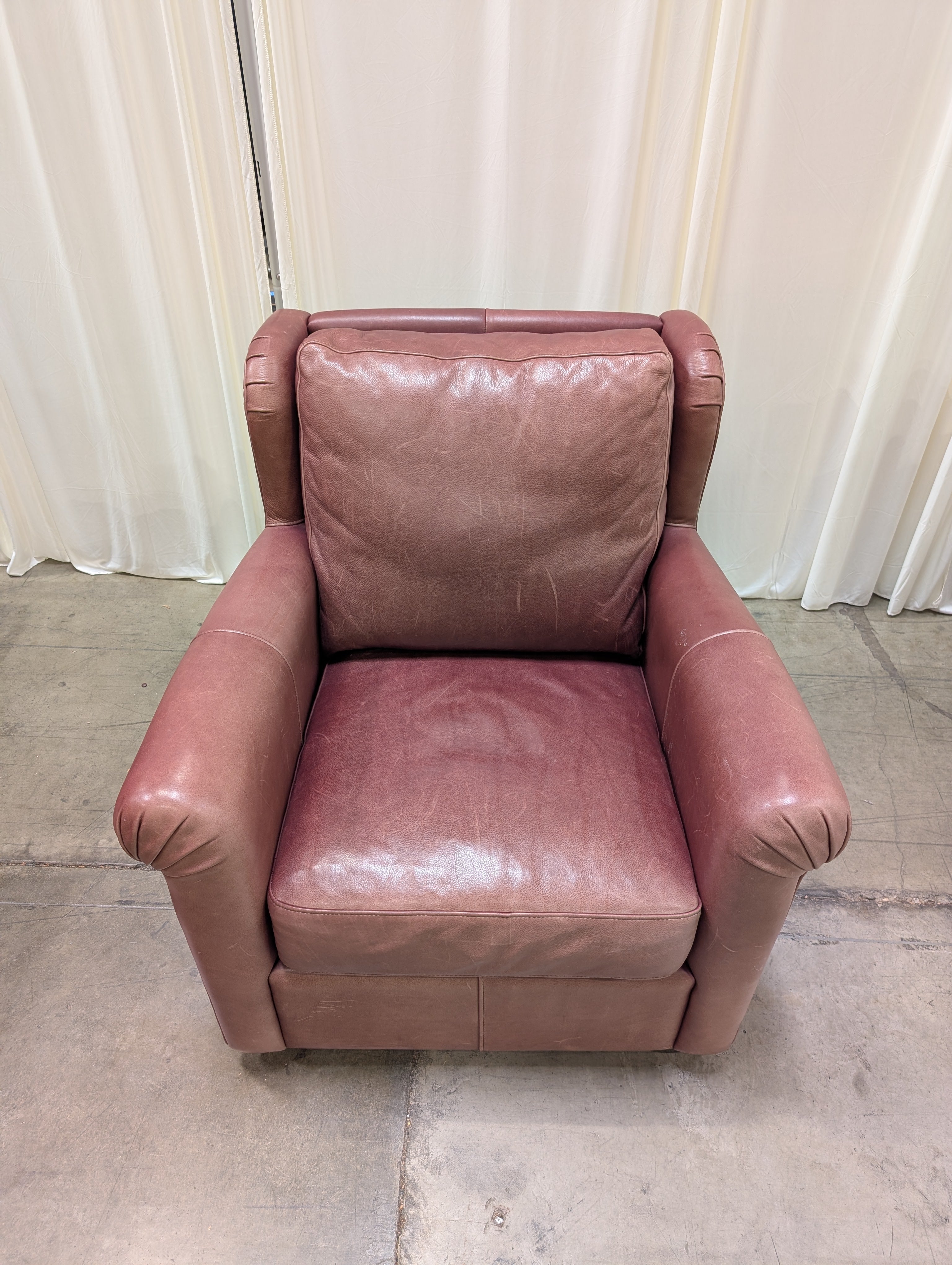 Burgundy Legacy Leather Wingback Armchair with Nailhead Trim