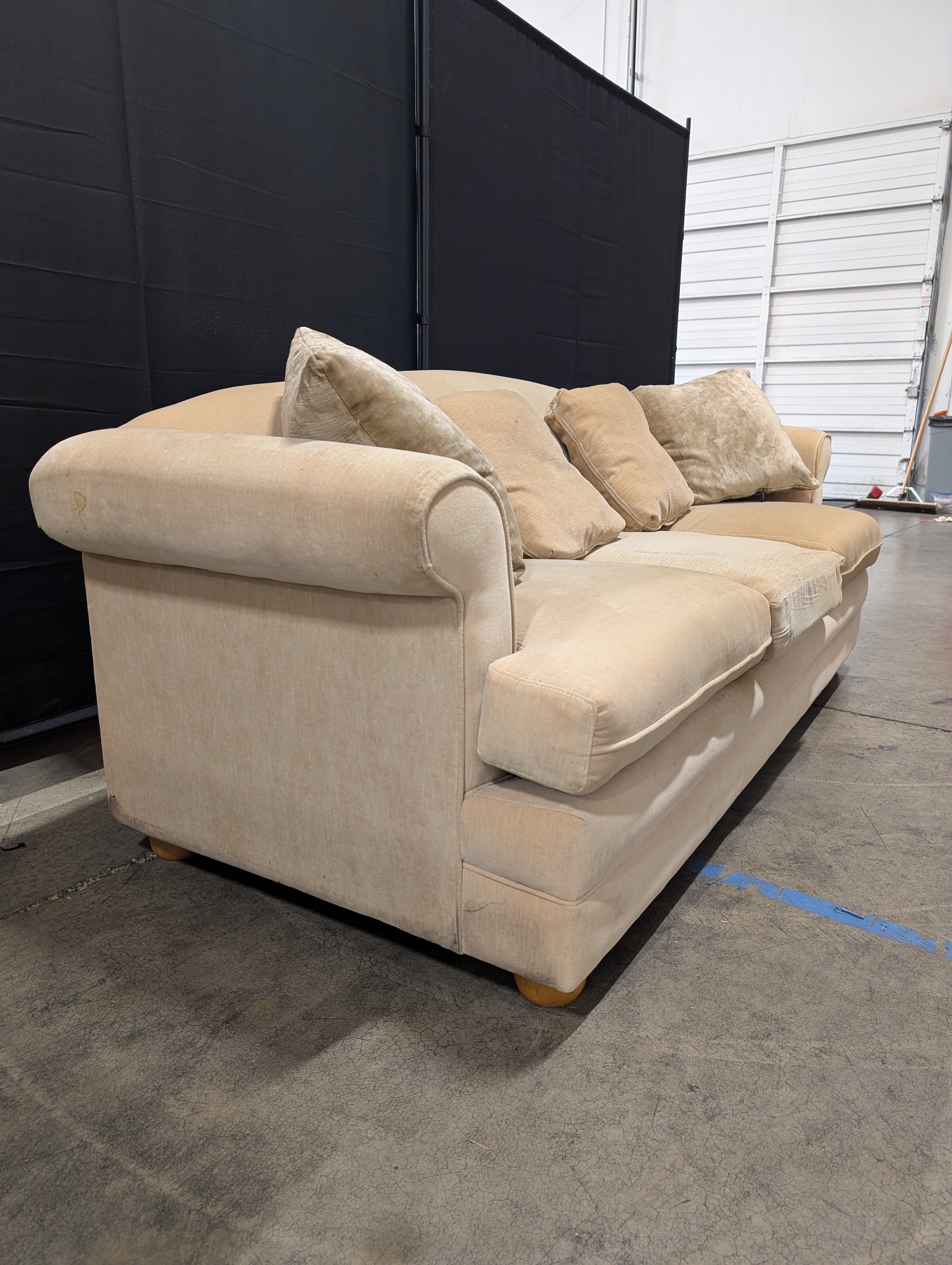 Neutral Fabric Upholstered Sofa with Rolled Arms