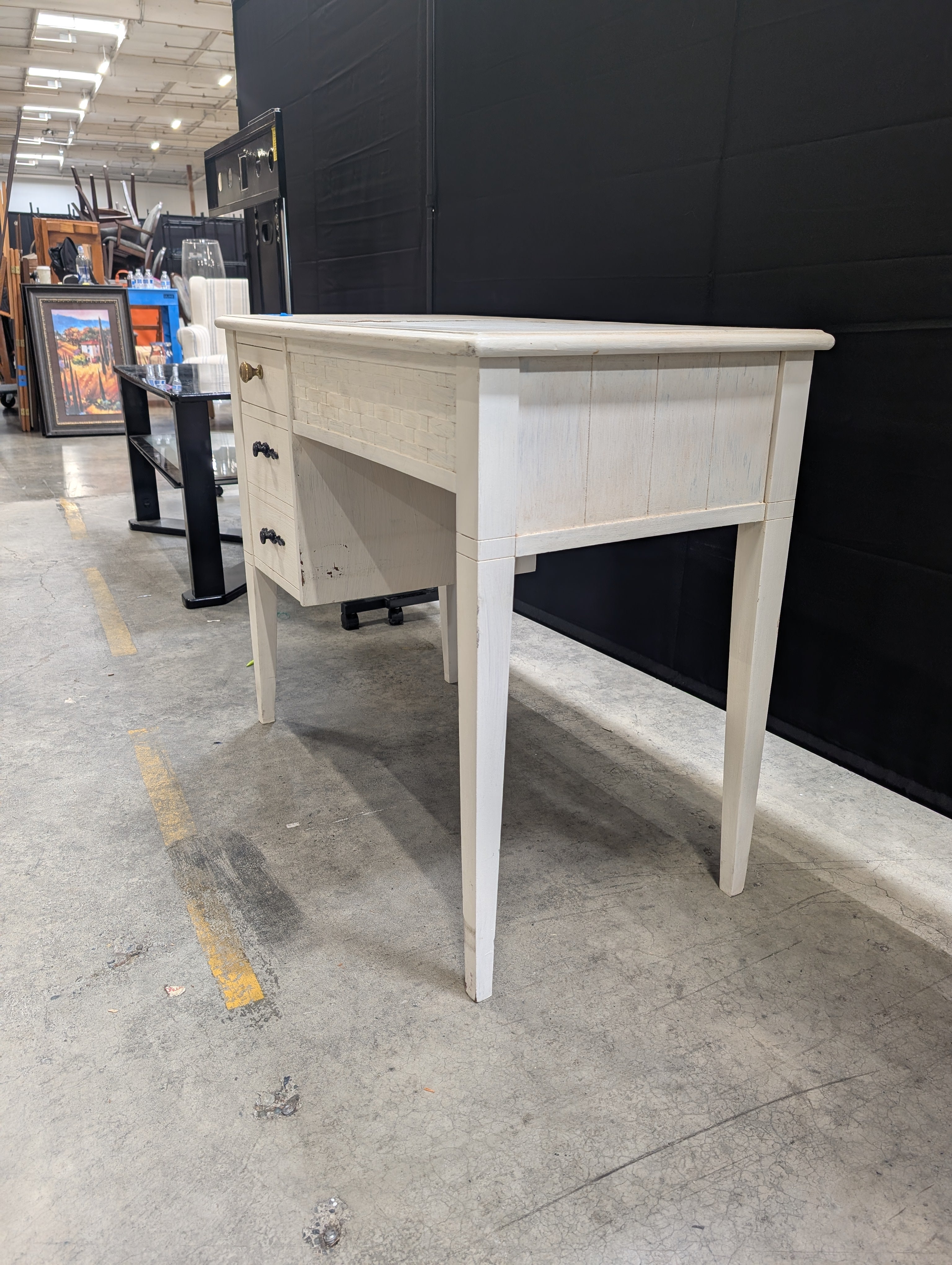 Vintage-Style Cream Desk with Three Storage Drawers