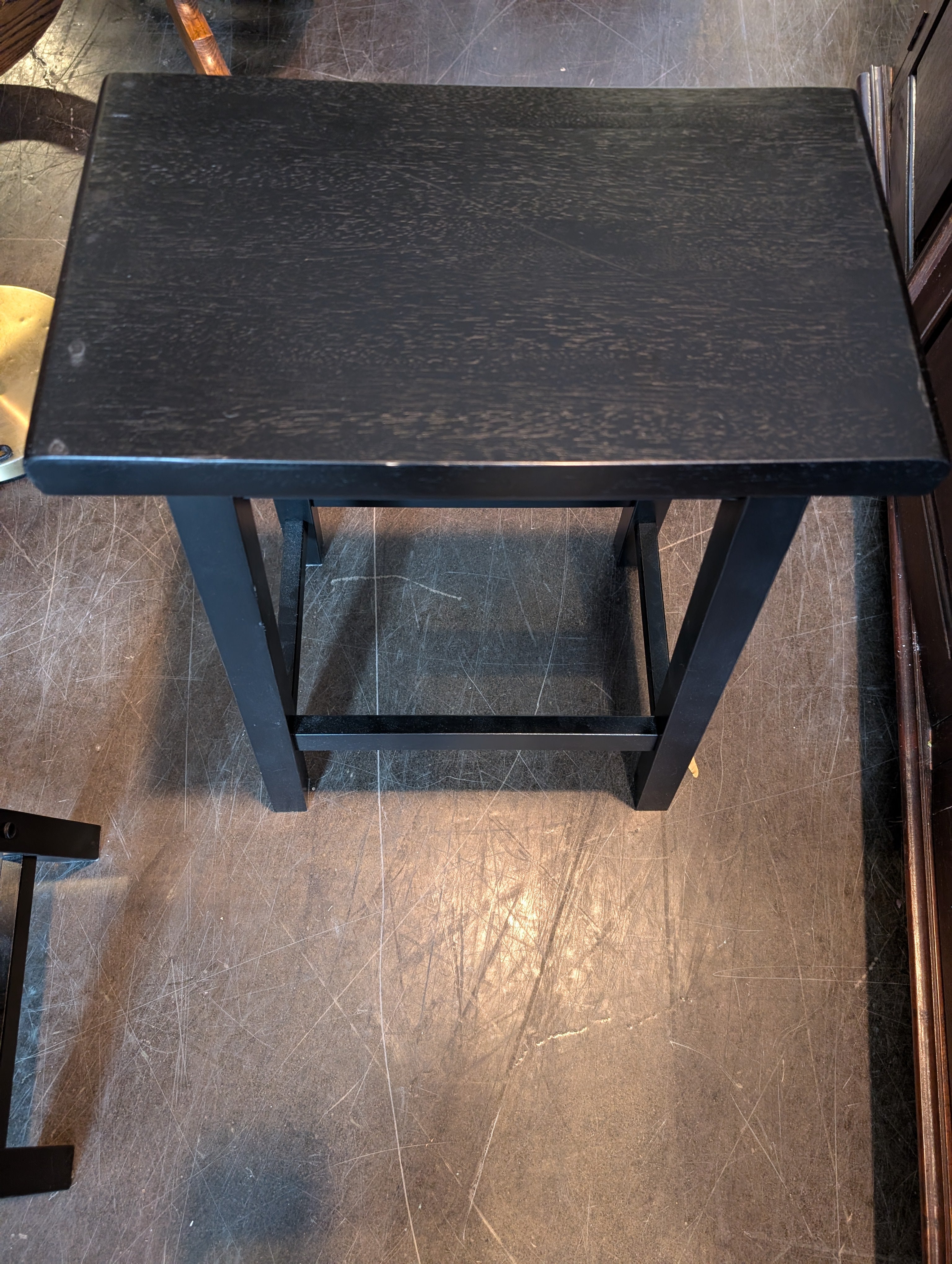 Pair of Black Wood Square Top Bar Stools