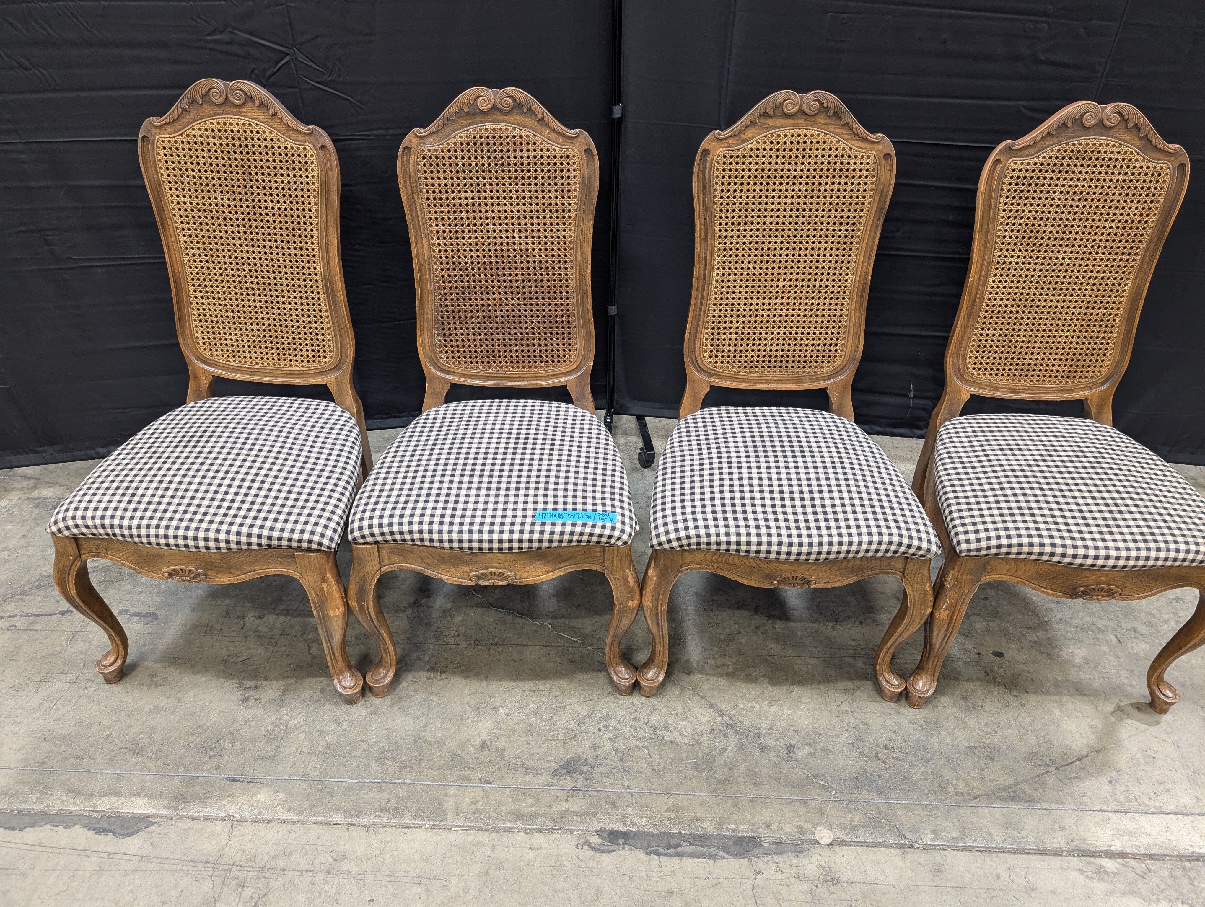 Set of Four Vintage French Provincial Cane Back Dining Chairs