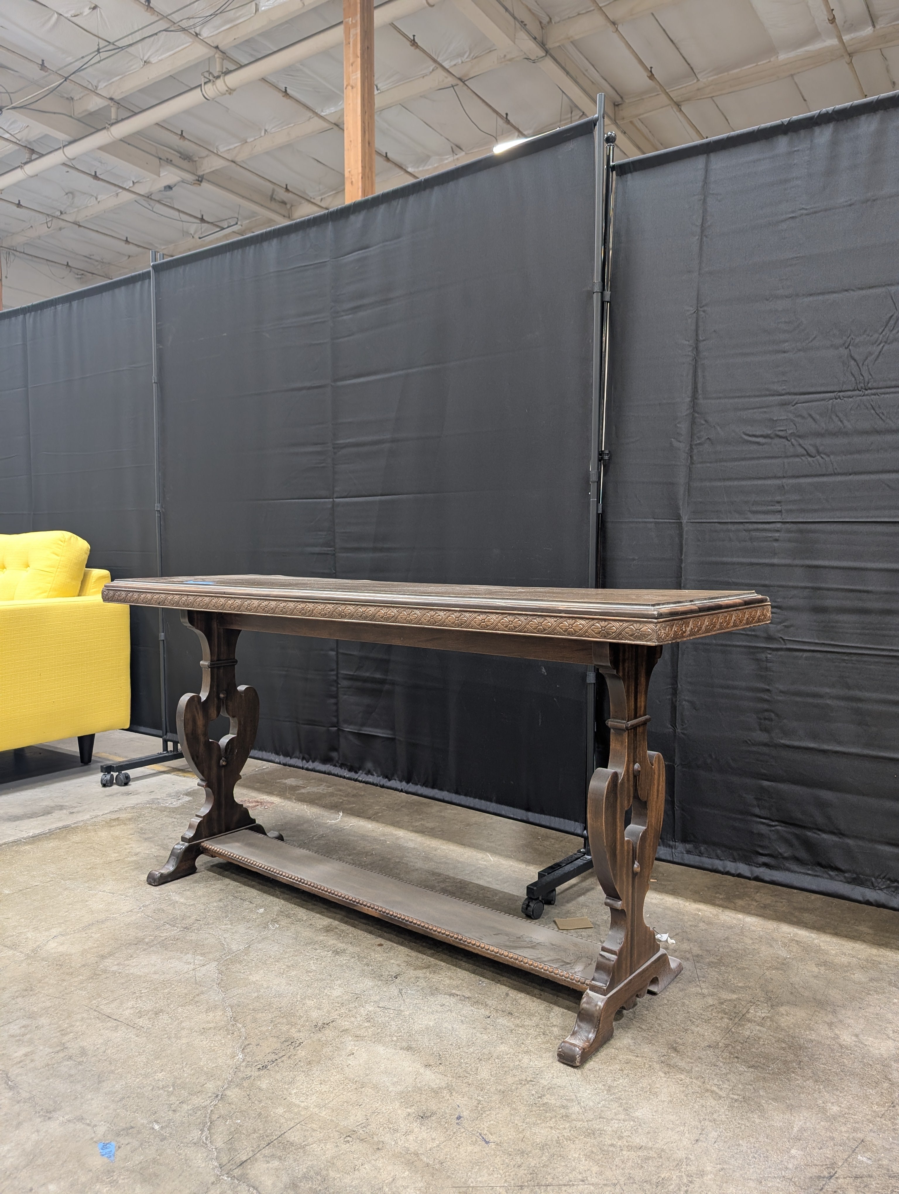 Traditional Carved Wood Console Table with Trestle Base