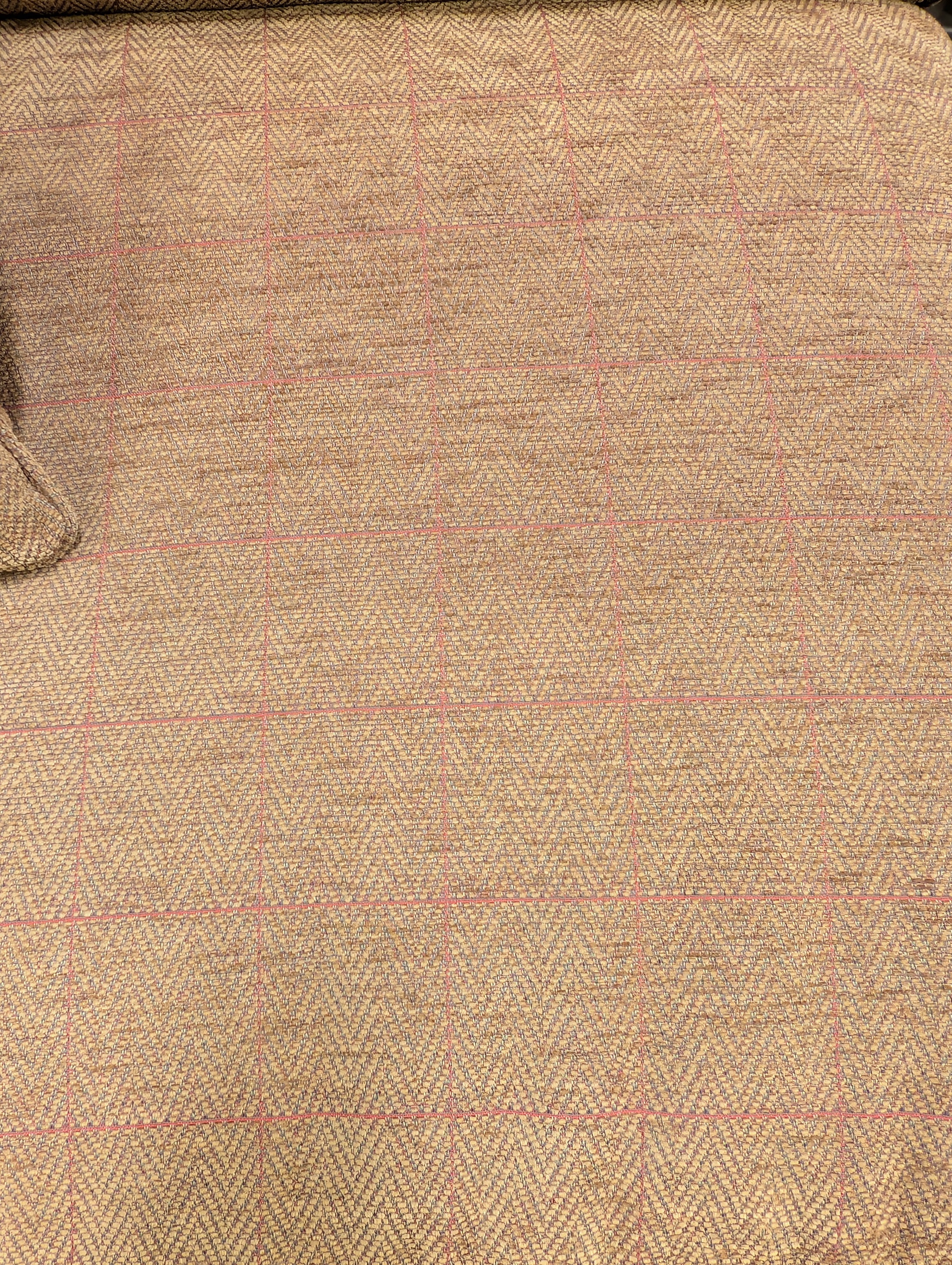 Neutral Tan Herringbone Fabric Two-Seater Sofa with Accent Pillows