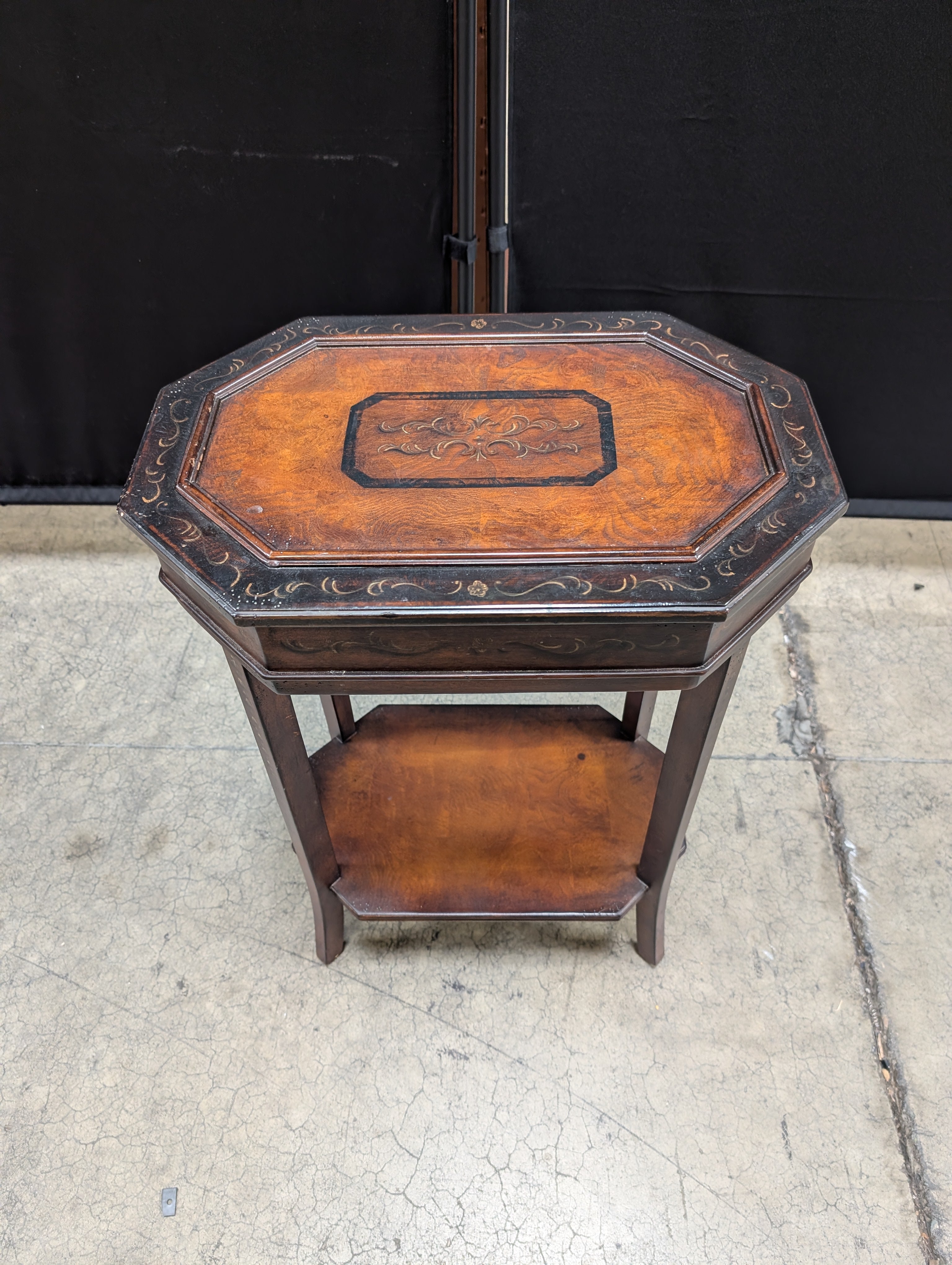 Octagonal Accent Table with Inlaid Wood Top
