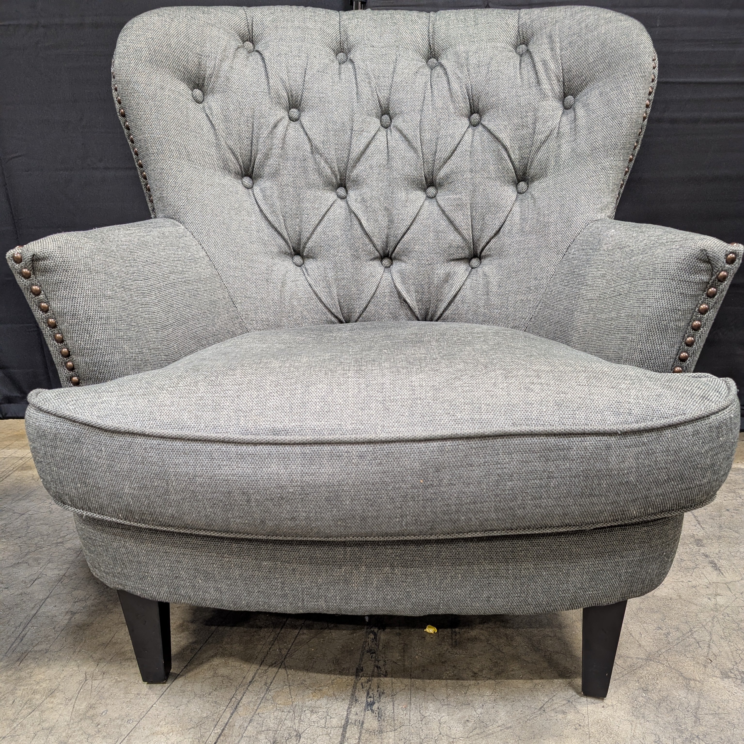 Grey Tufted Upholstered Club Chair with Nailhead Trim