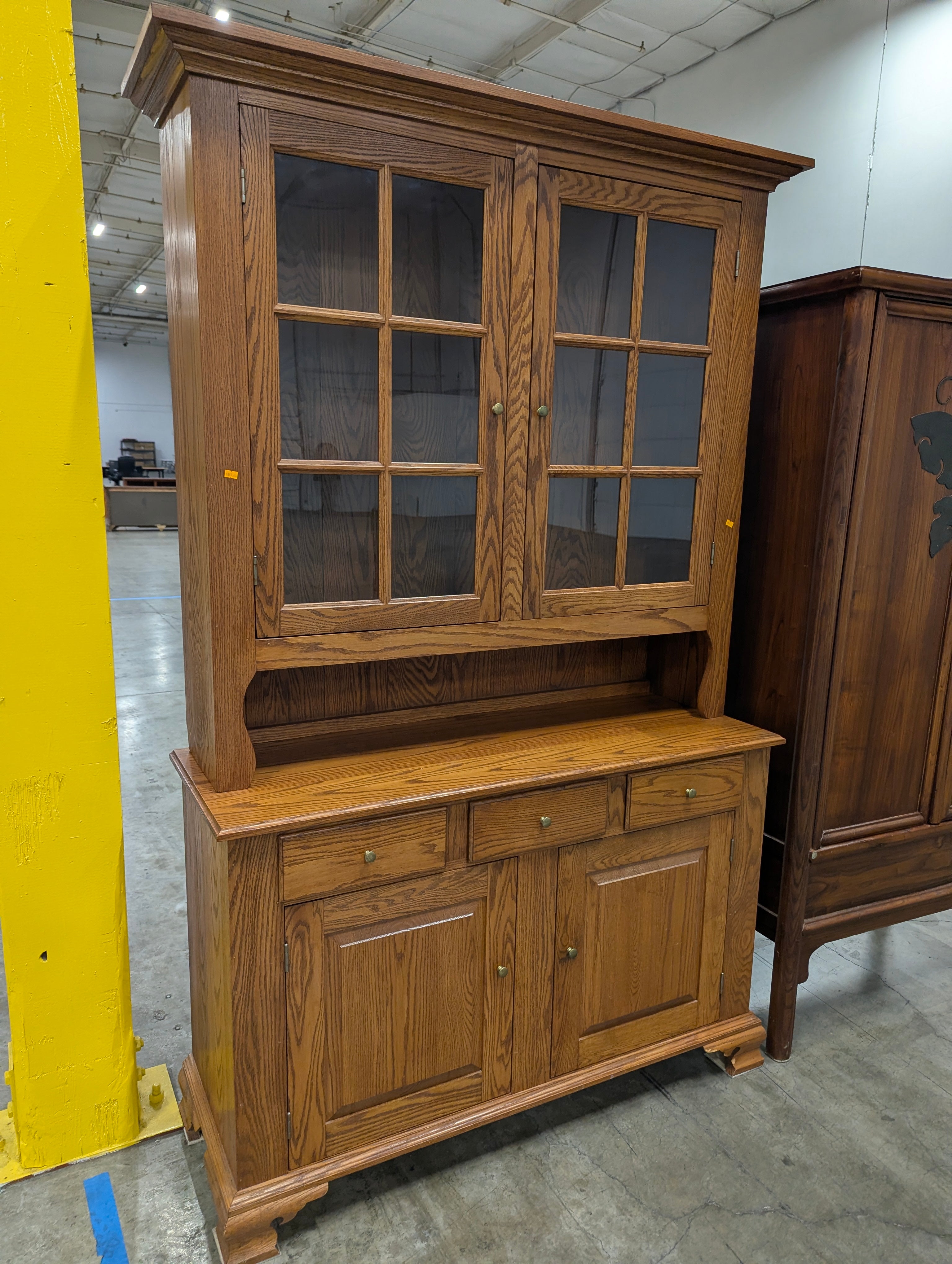 Sturdy Hardwood Display Hutch with Glass Paned Doors