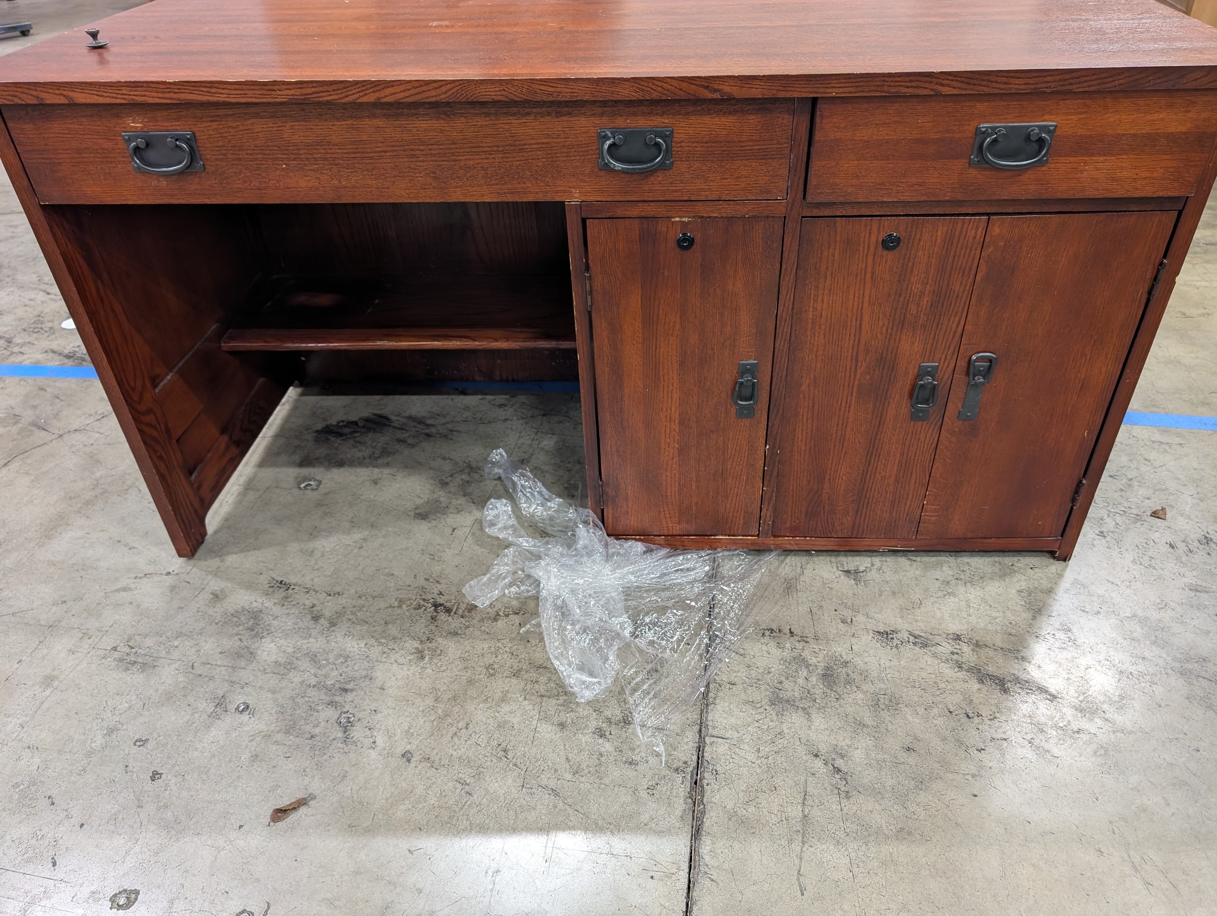 Sturdy Wood Craftsman Style Desk with Integrated Hutch and Storage