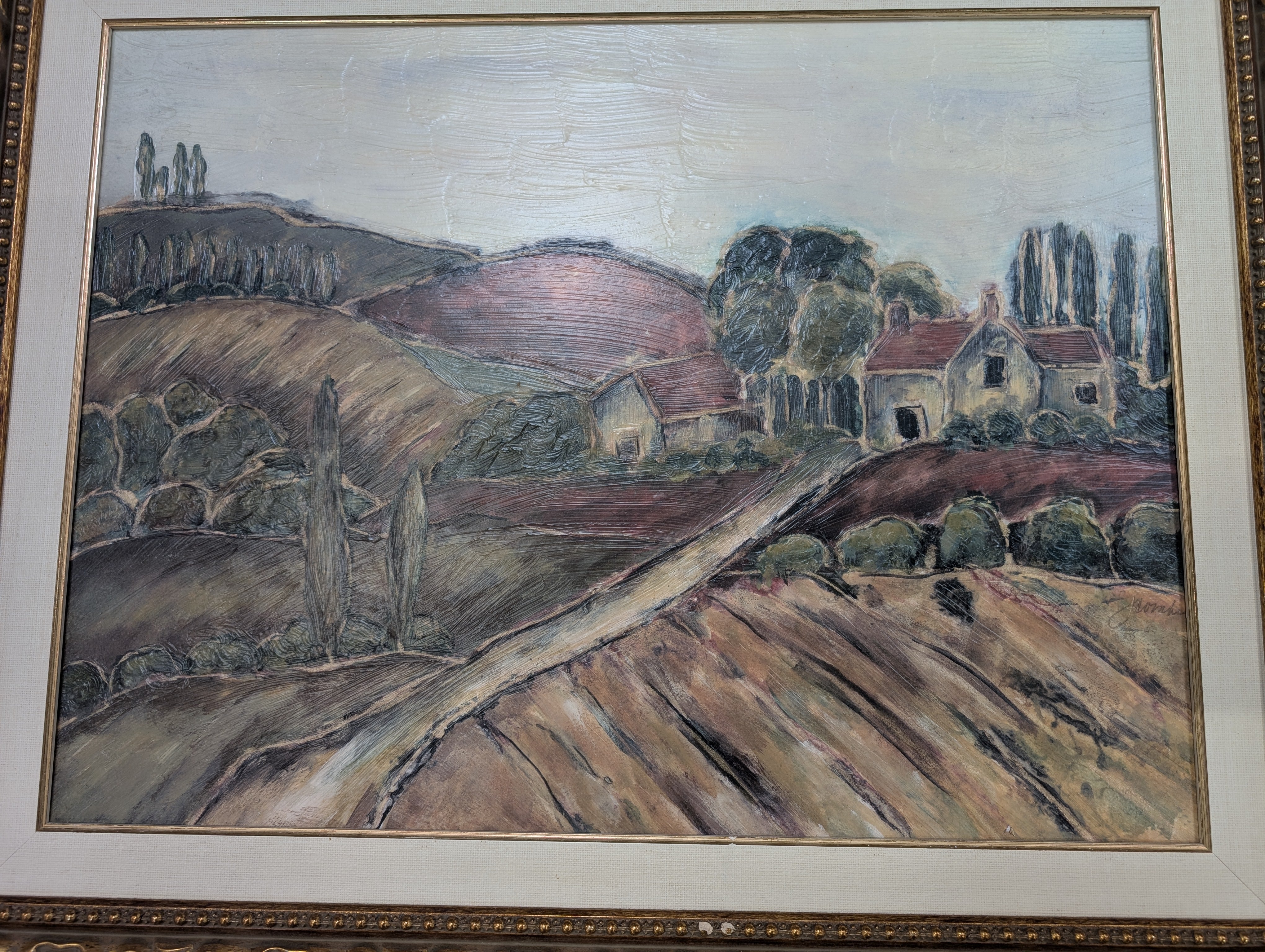 Ornate Gold Framed Rustic Landscape Painting