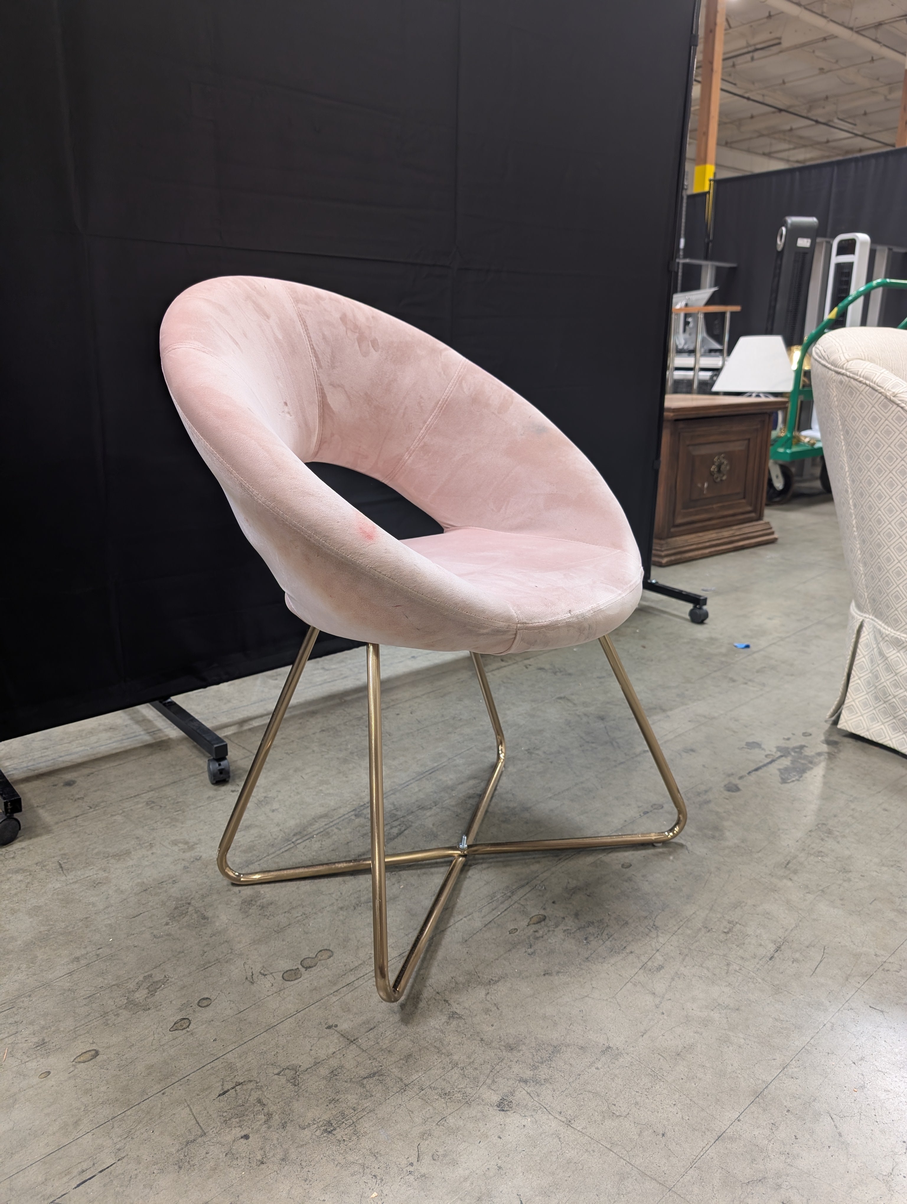 Pink Velvet Round Accent Chair with Gold-Toned Base