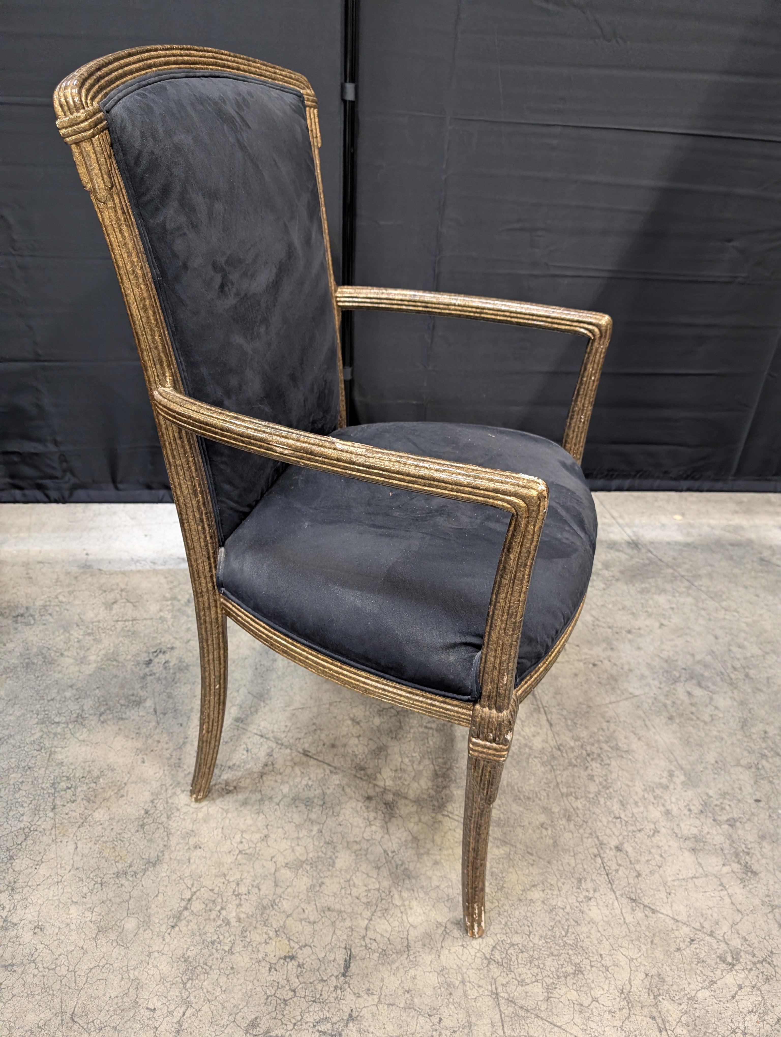 Gilded Reeded Frame Armchair with Dark Upholstery