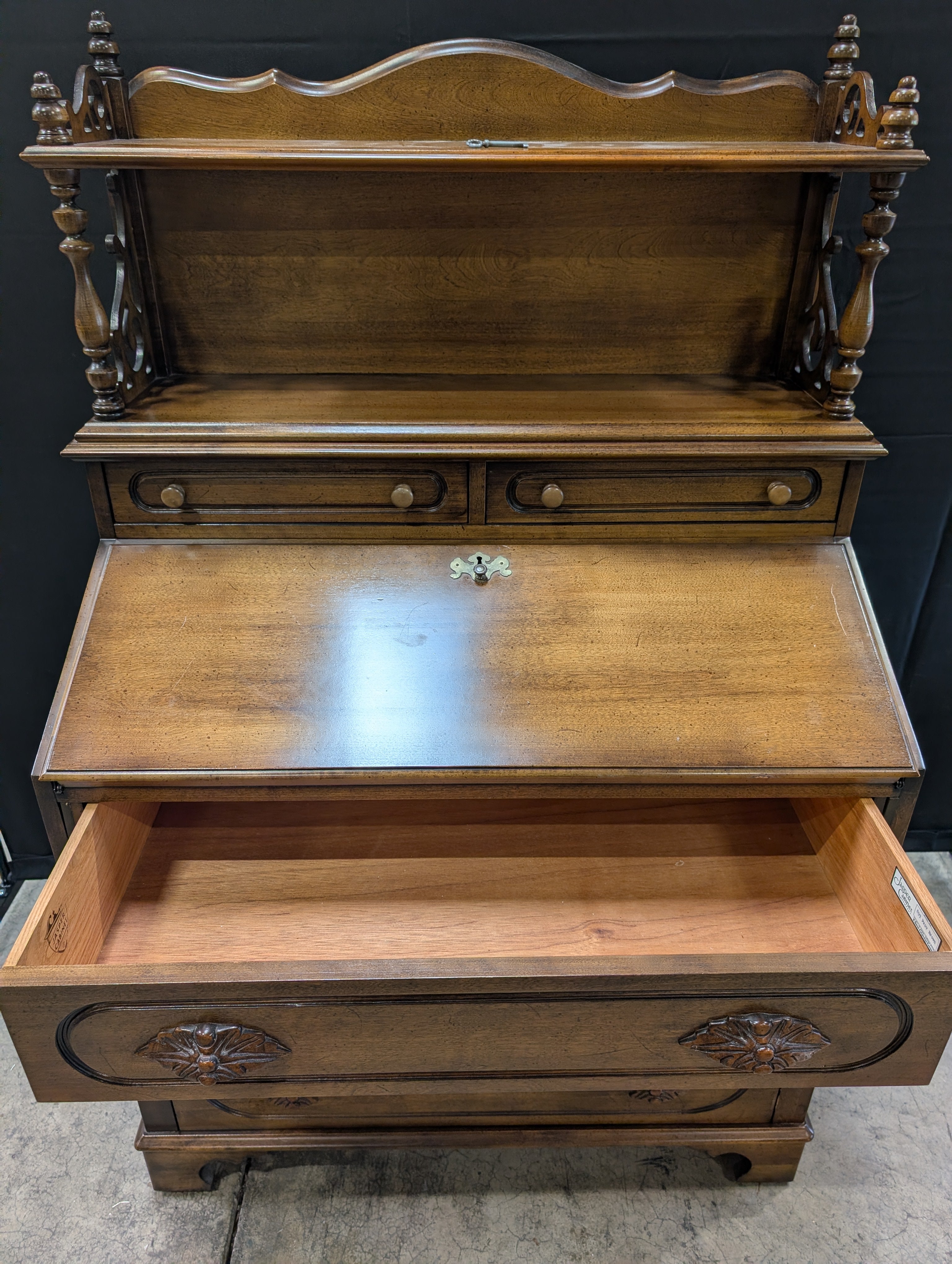 Jasper Cabinet co. Vintage Secretary Desk with Carved Details