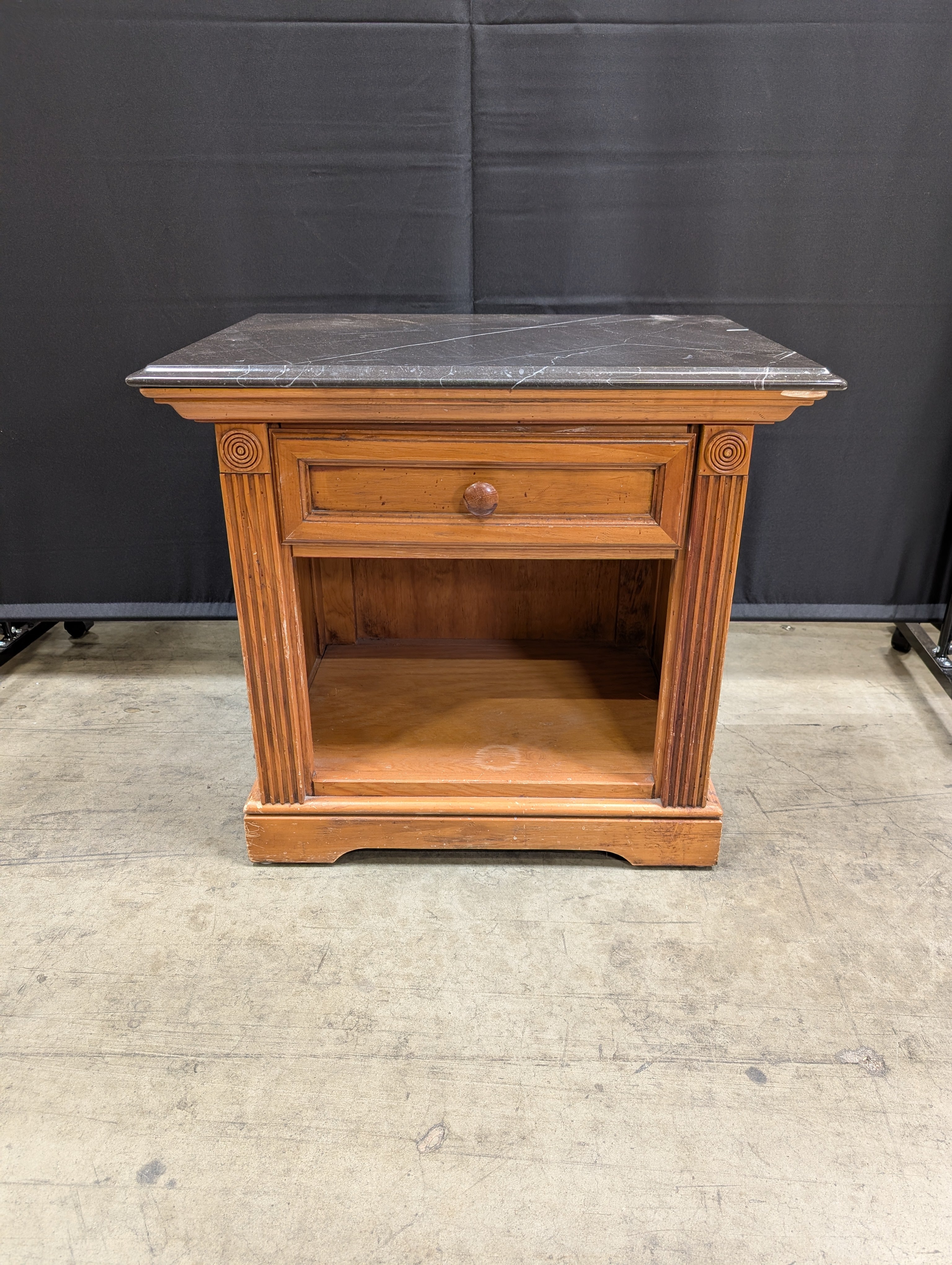 Dark Marble Top Derimasa Wood Nightstand
