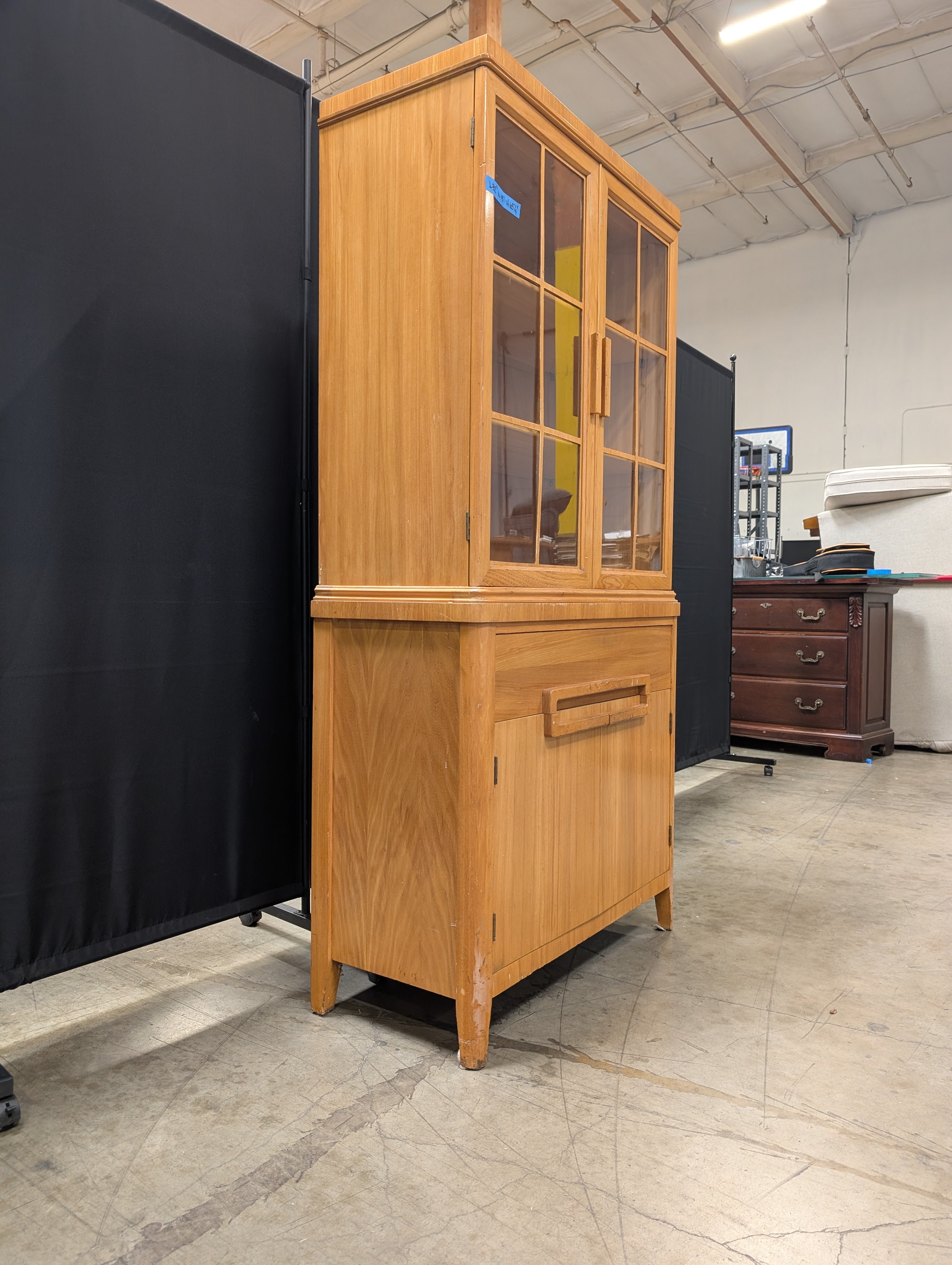 Hardwood Display Cabinet with Glass Doors and Storage
