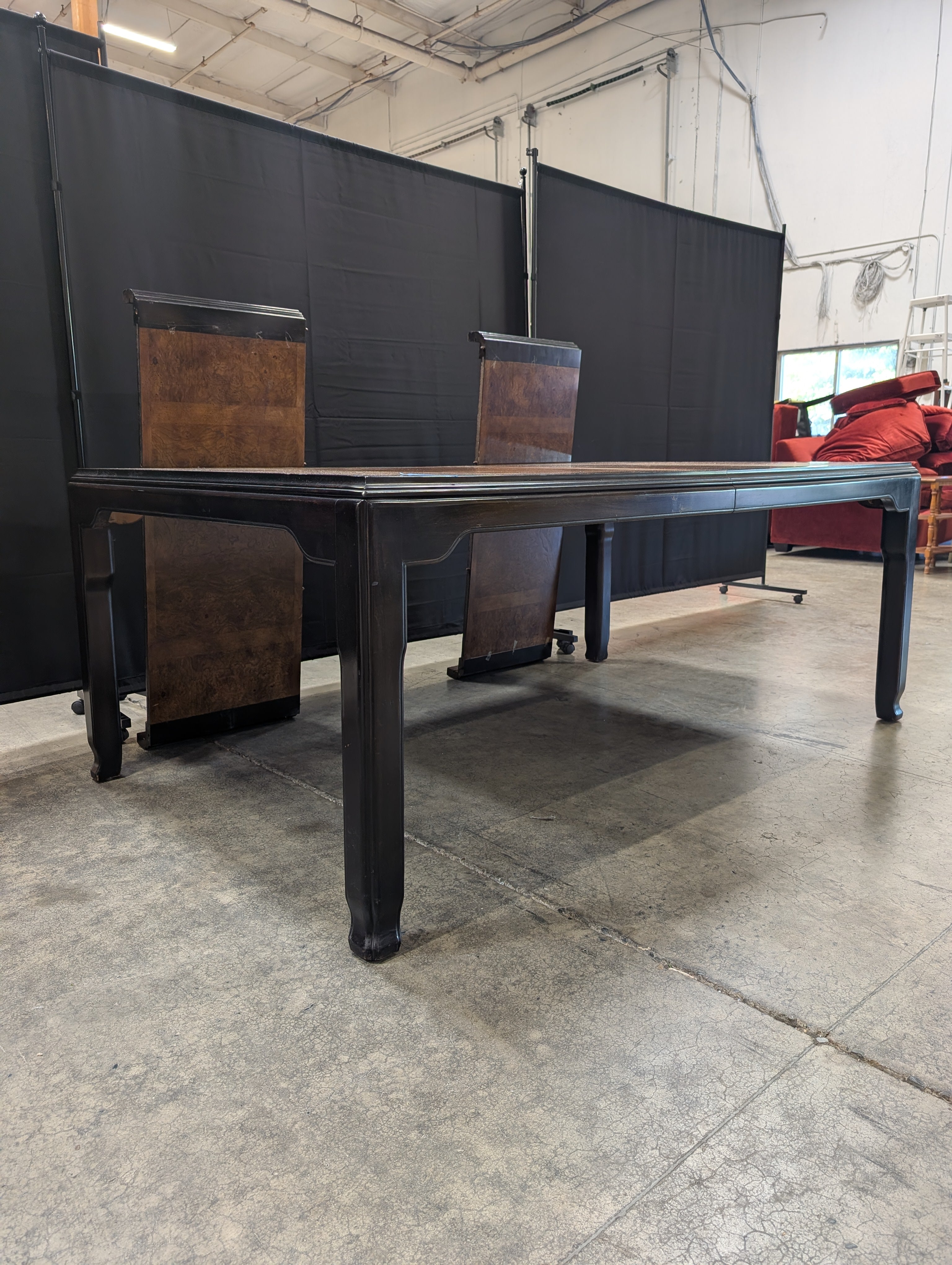 Rectangular Dark Hardwood Dining Table with Burl Wood Veneer Top