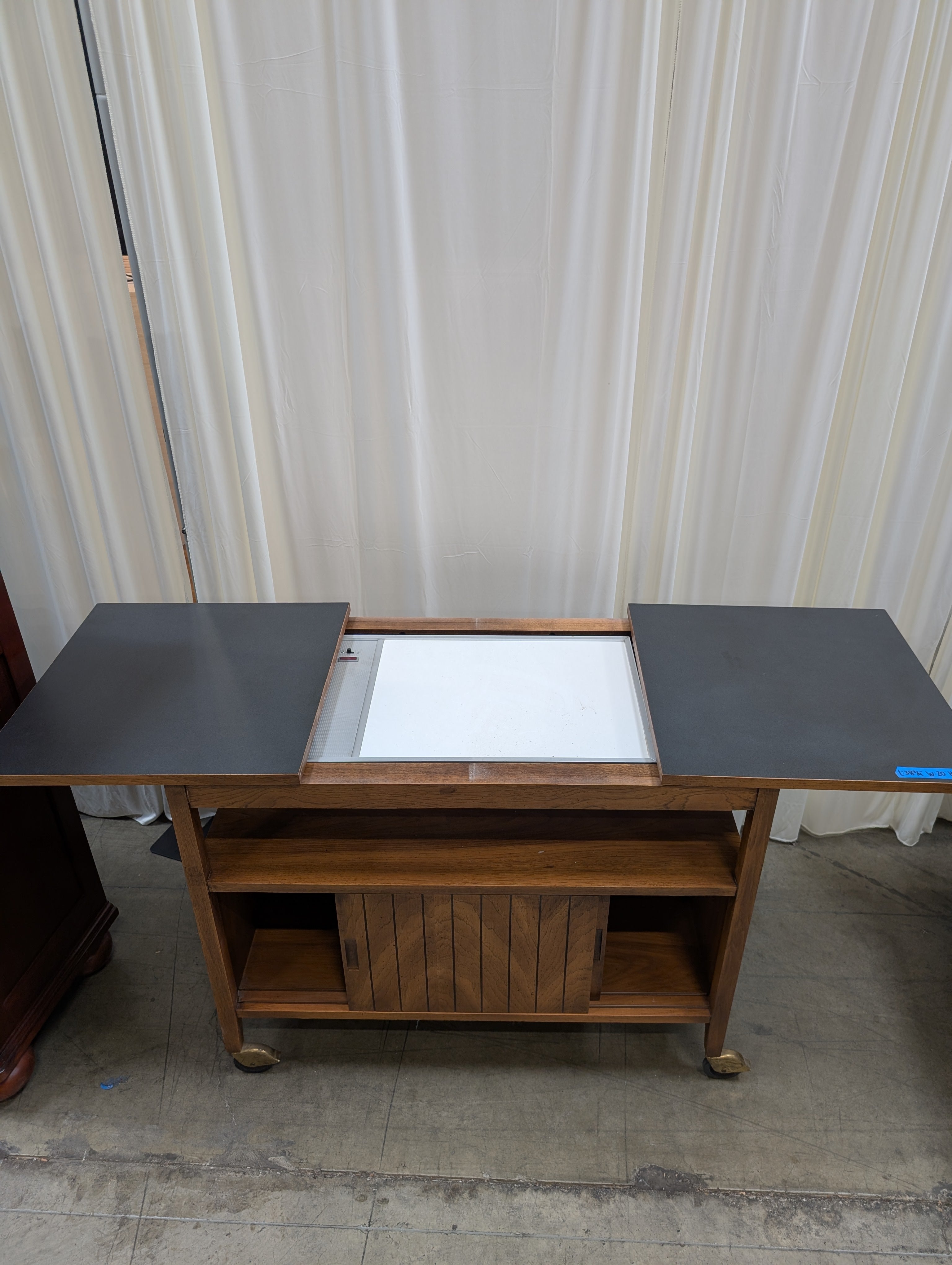Mid-Century Rolling Wood Desk with Sliding Top