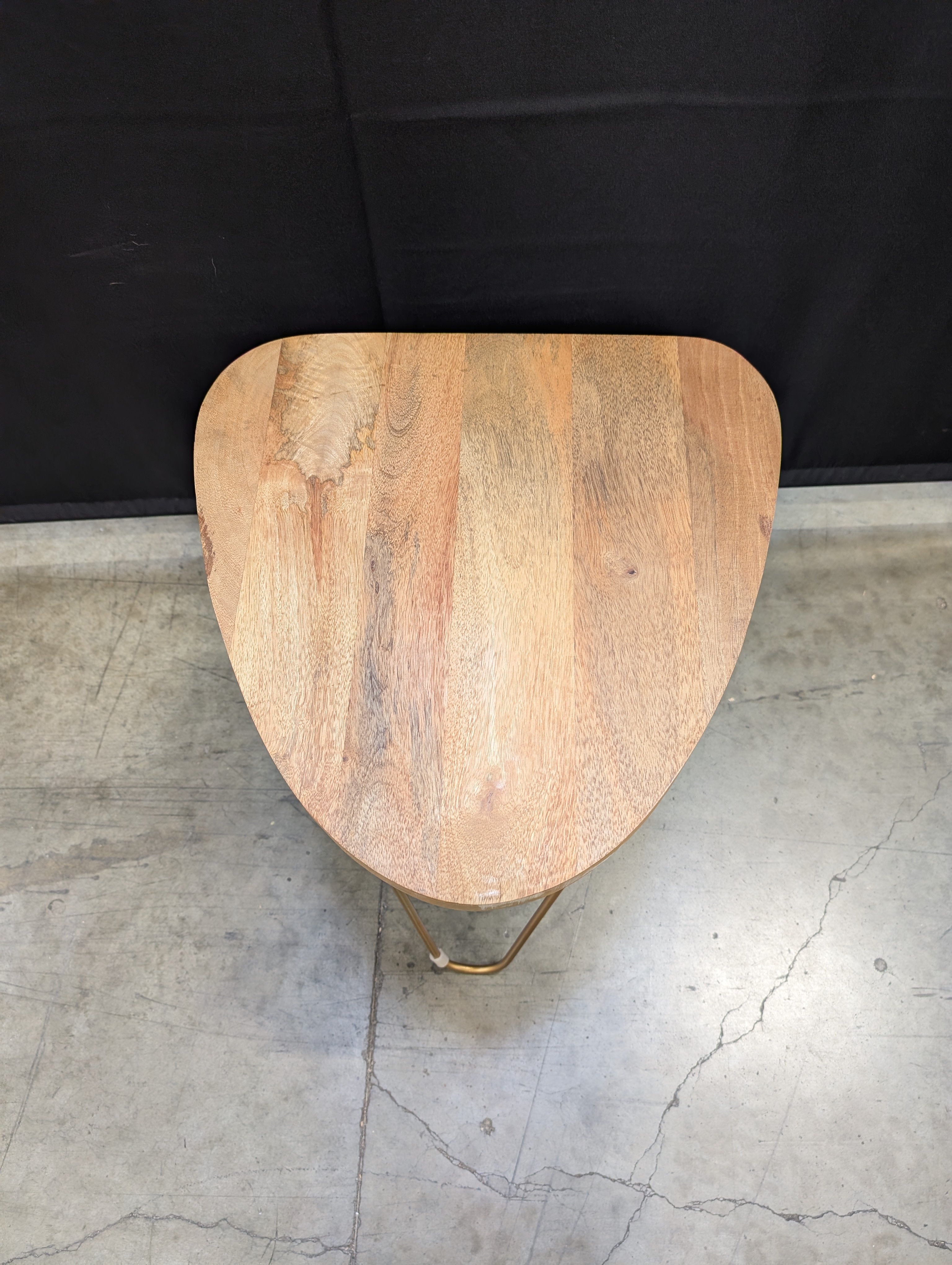 Mid-Century Modern Natural Wood Irregular Side Table with Gold Hairpin Legs