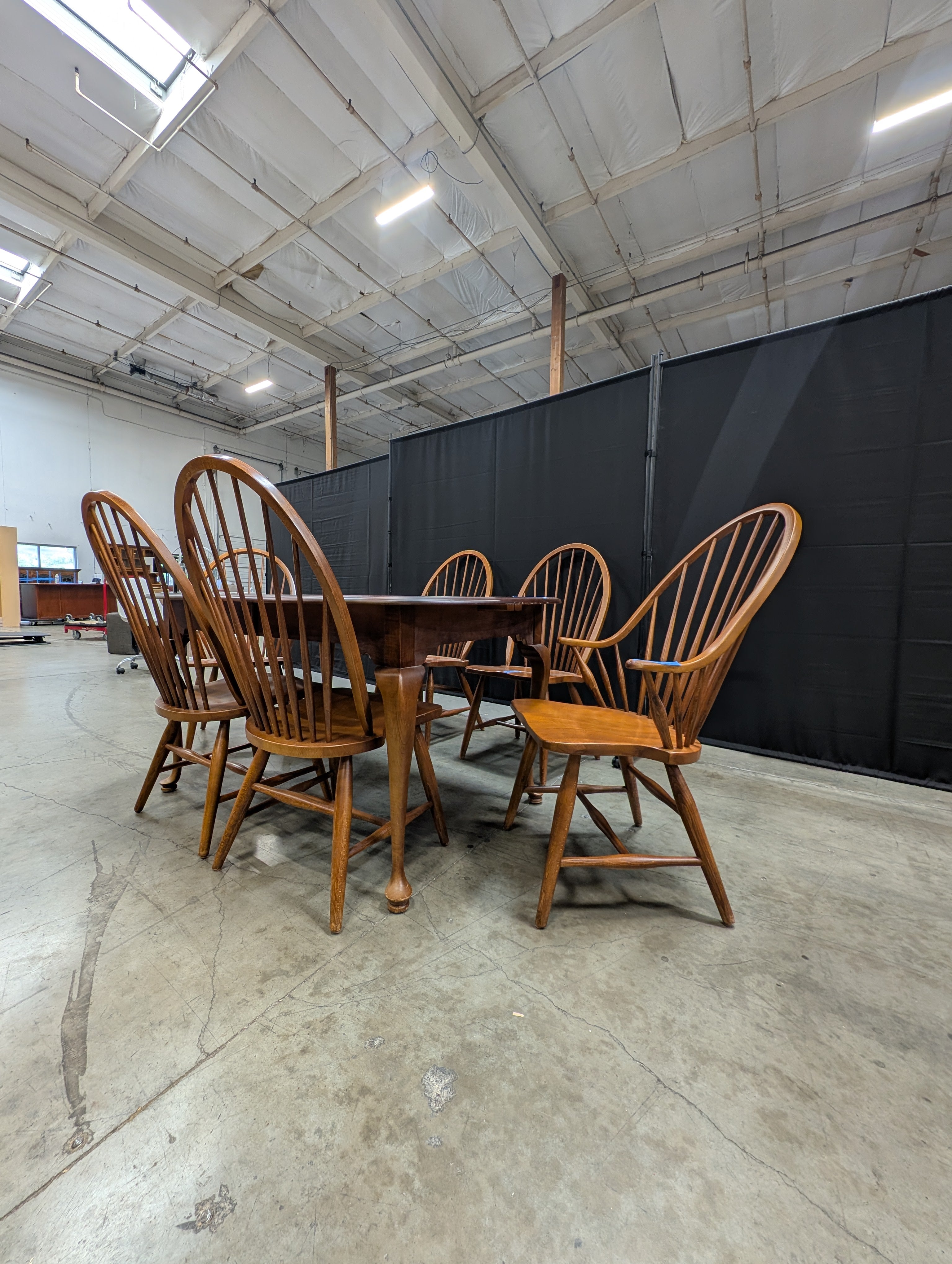 Traditional Wood Dining Table with Four Spindle Back Windsor Chairs