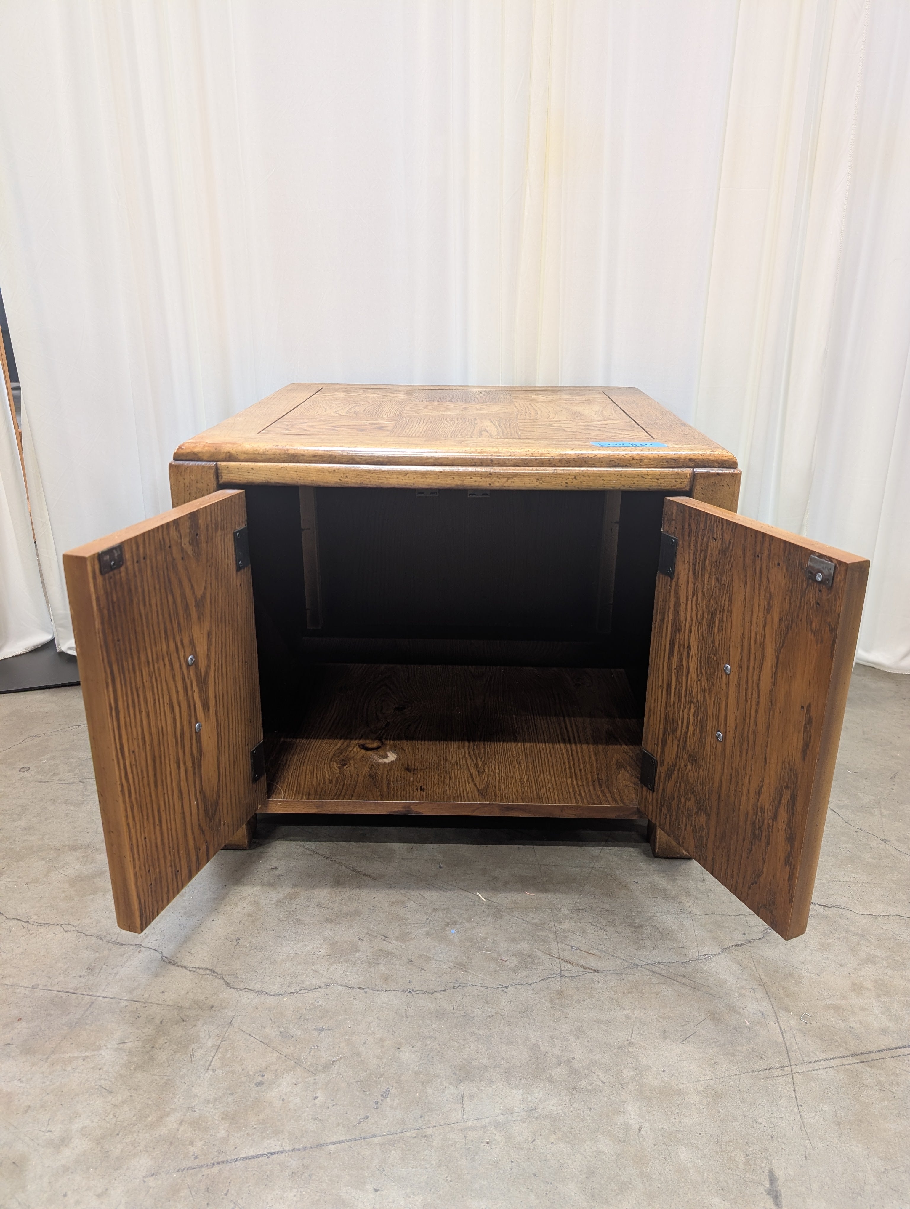 Vintage Oak Two-Door End Table with Brass Pulls