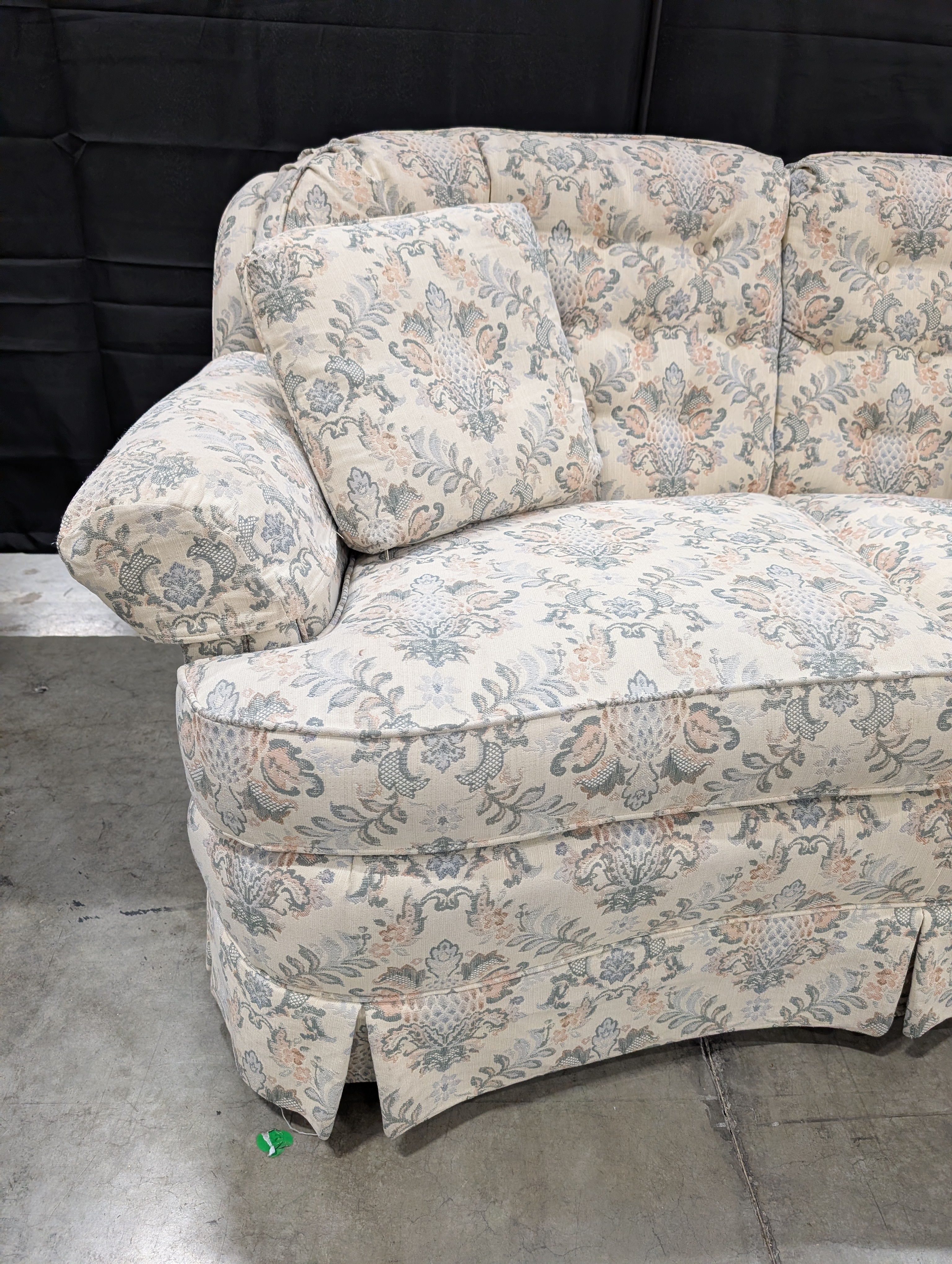 Broyhill Loveseat with Floral Damask Pattern & Rolled Arms