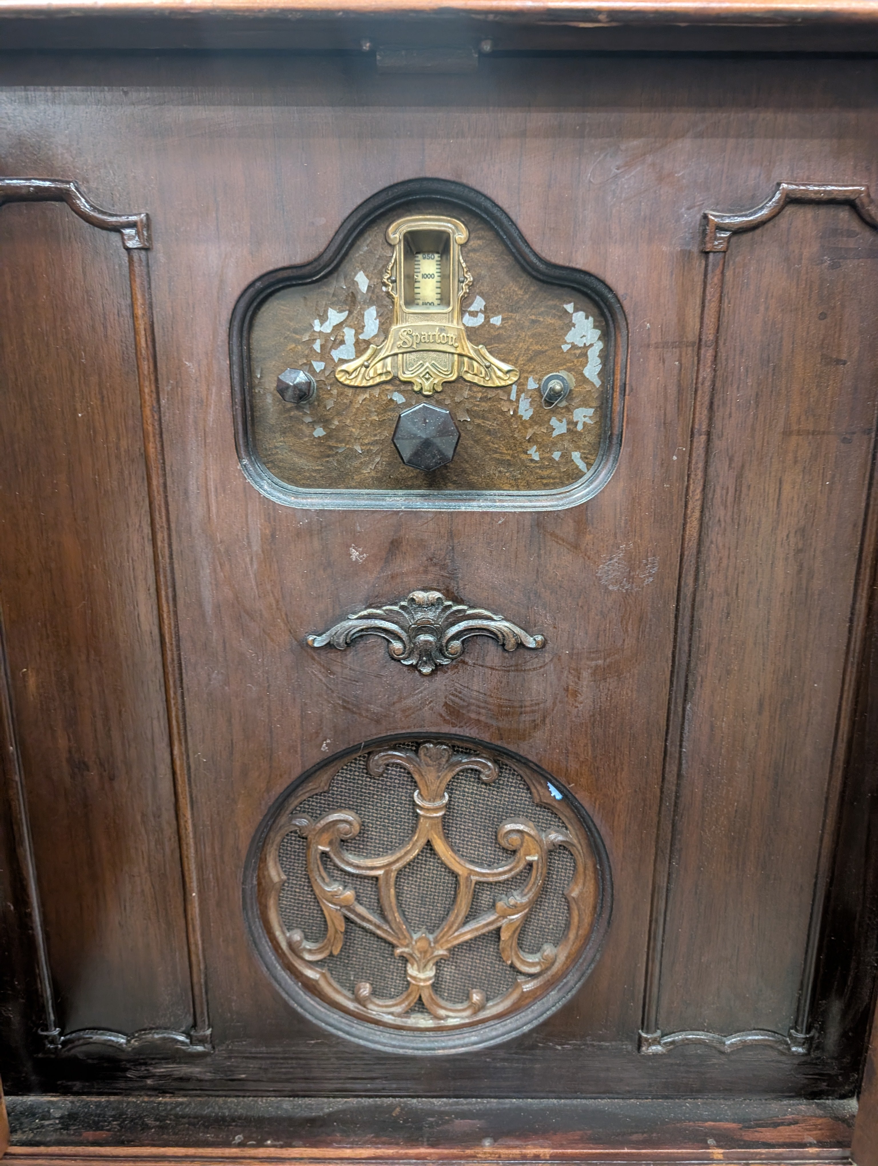 Vintage Carved Wood Radio Cabinet with Double Doors