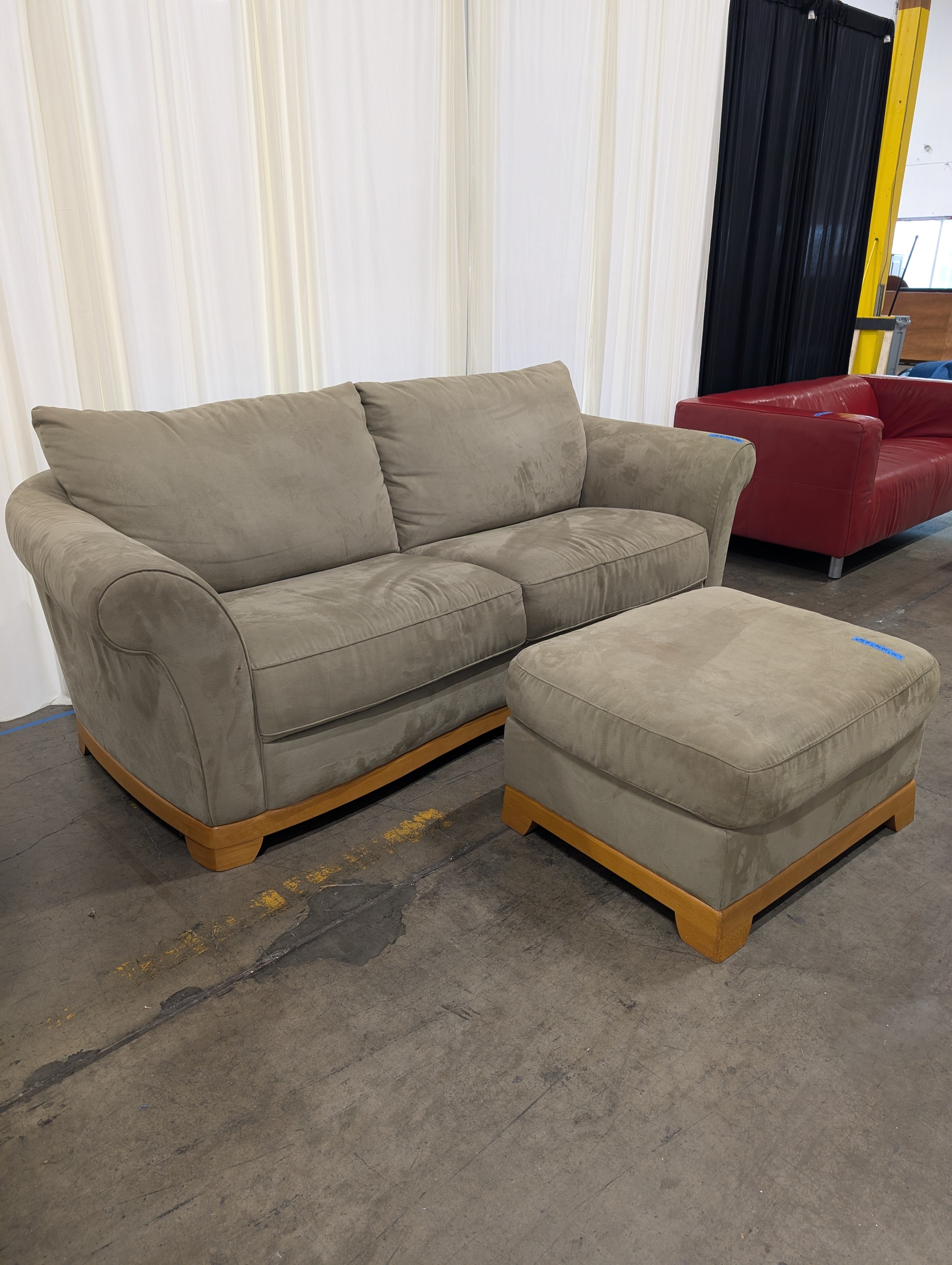 NATUZZI Sage Green Upholstered Couch with Matching Ottoman