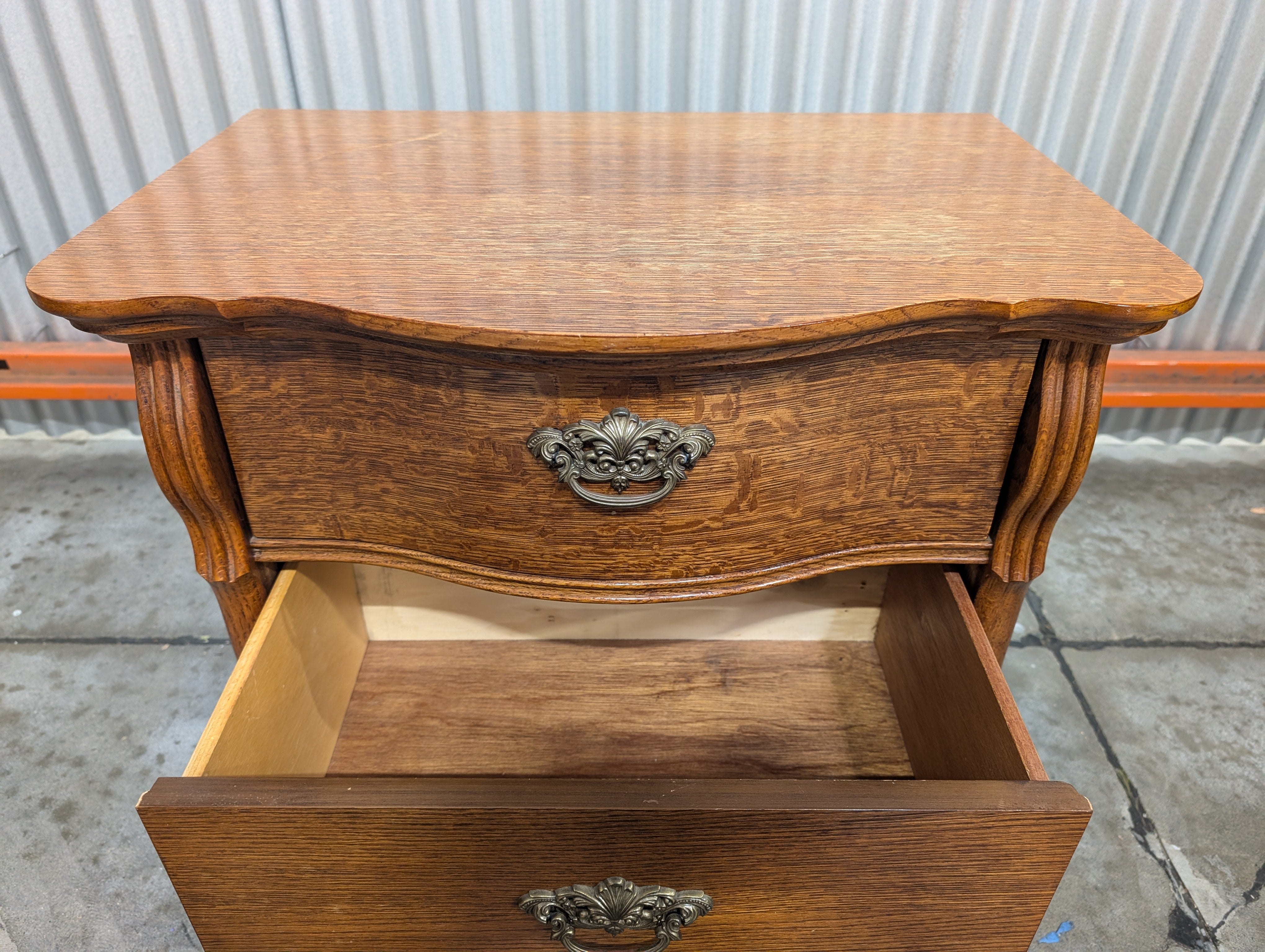 Vintage Carved Wood Two-Drawer Nightstand