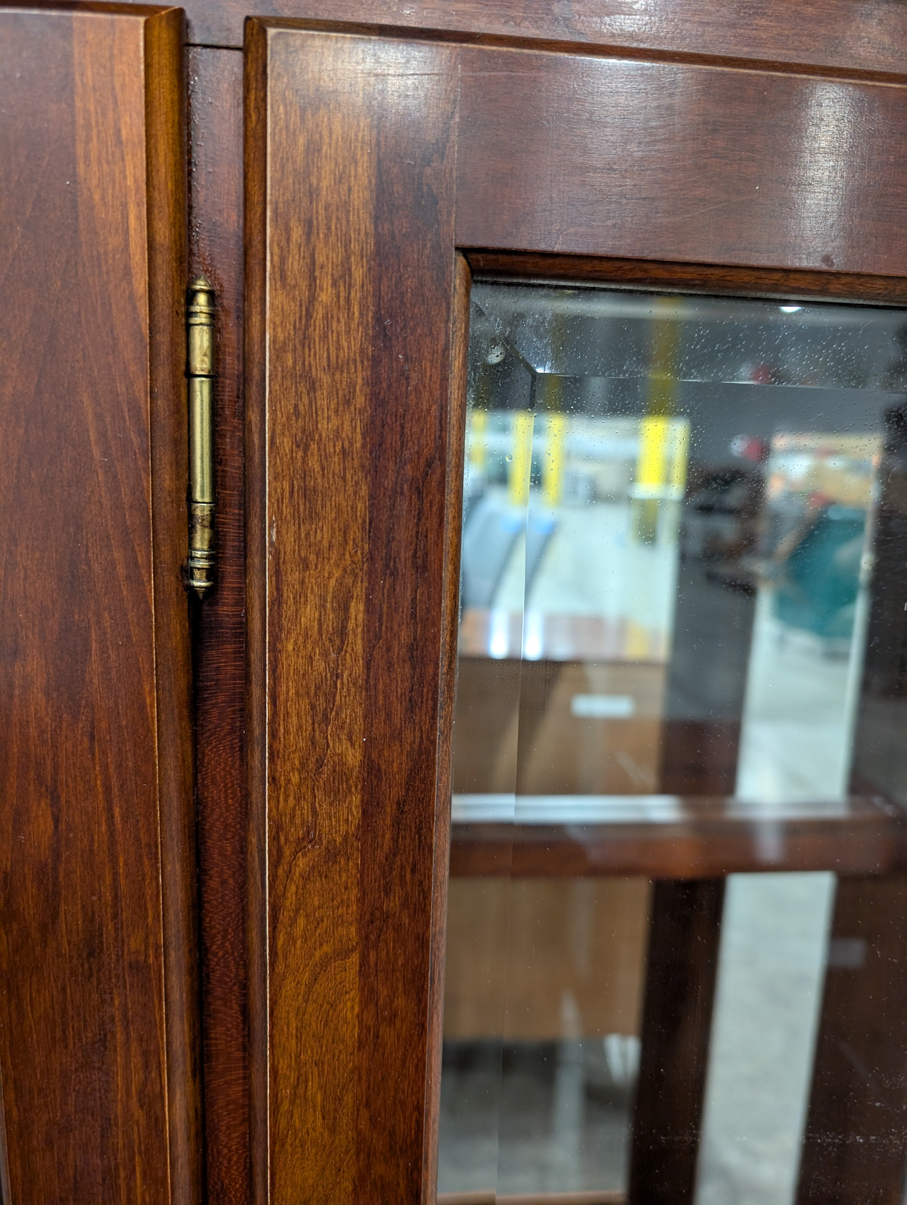 Richly Stained Wooden Display Cabinet with Glass Doors