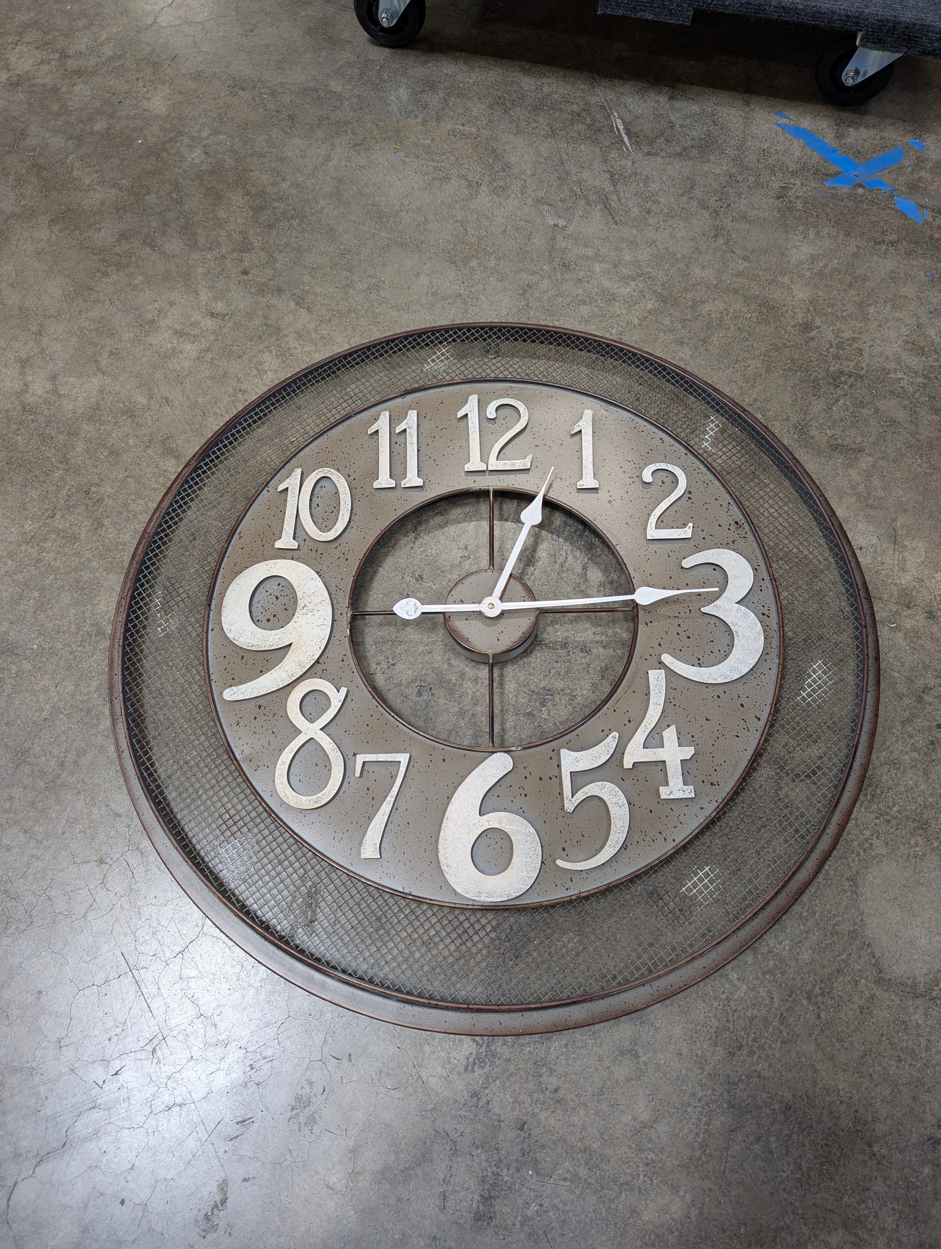 Oversized Industrial Farmhouse Metal Wall Clock with Mesh Detail