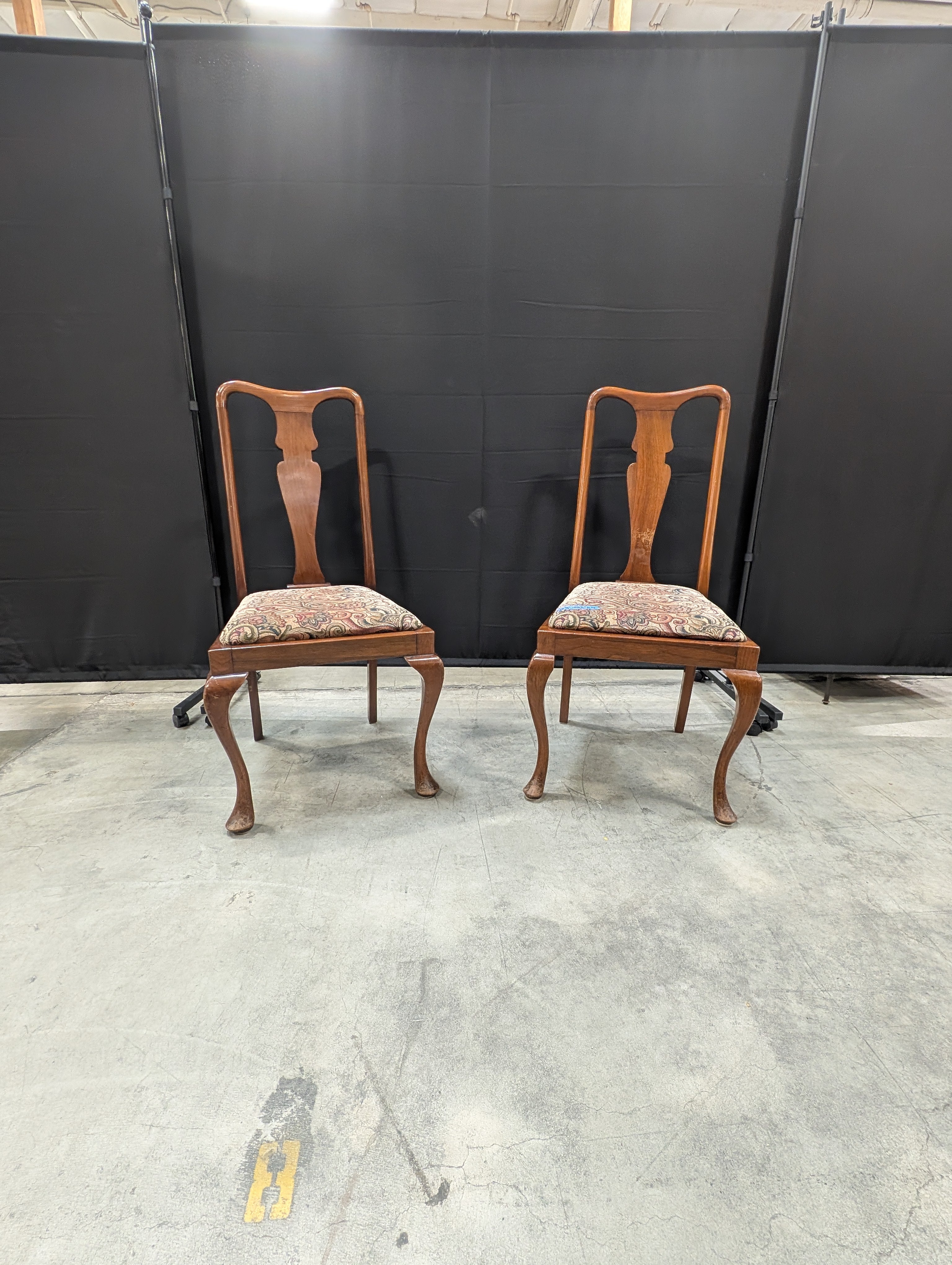 Traditional Dark Wood Dining Chair with Paisley Upholstery