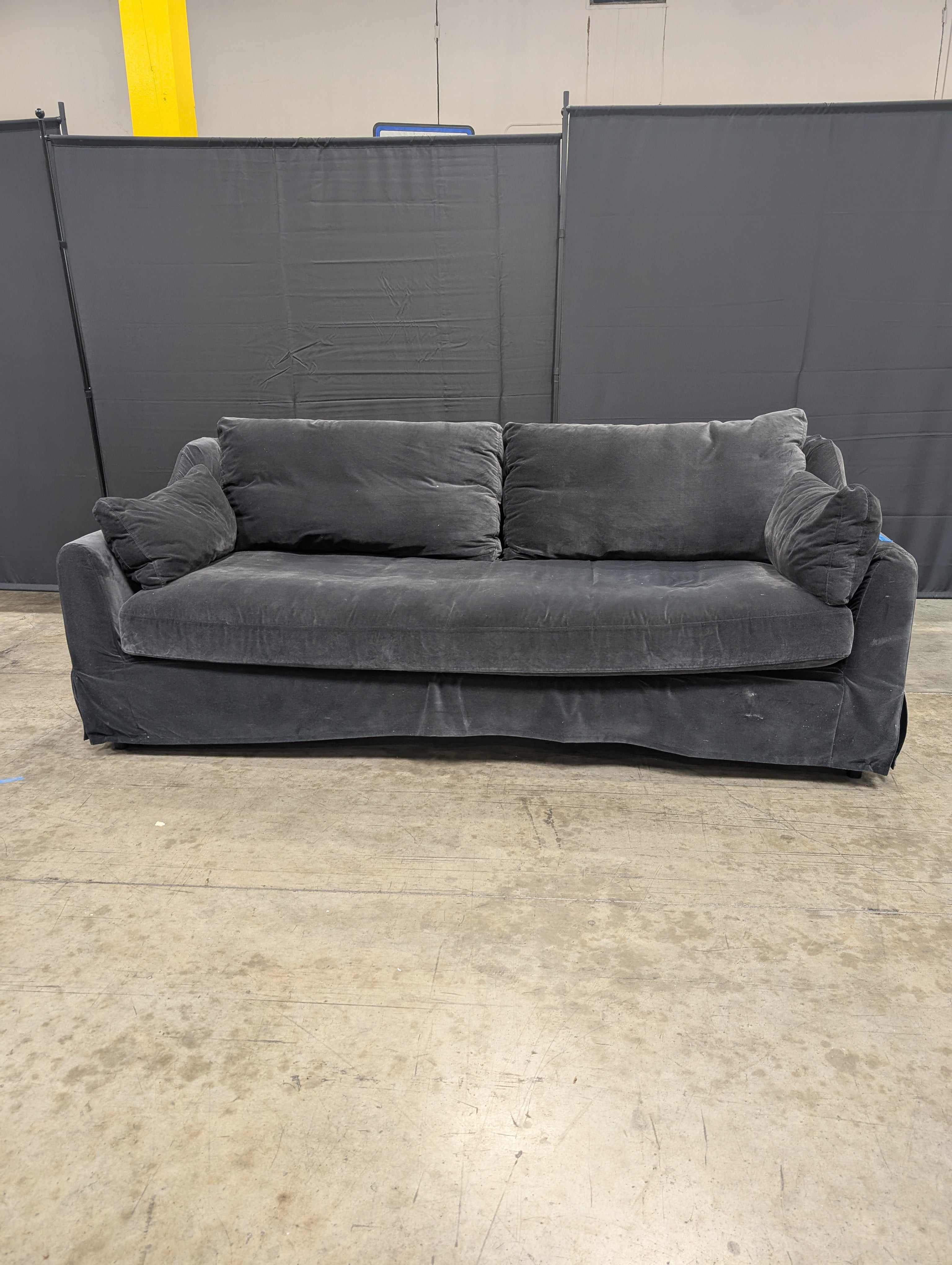 Dark Gray Velvet Skirted Couch