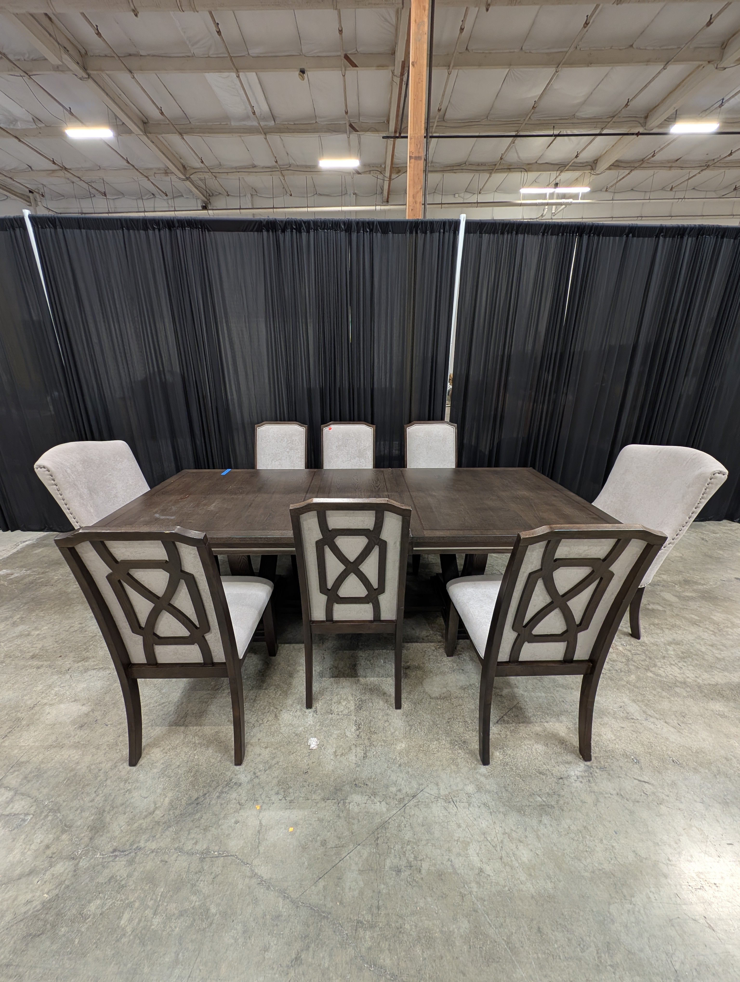 Ashley Zimbroni 10 Piece Dining Set, 96 Inch Extension Trestle Table with 7 Fretwork Side Chairs and 2 Nailhead Host Chairs