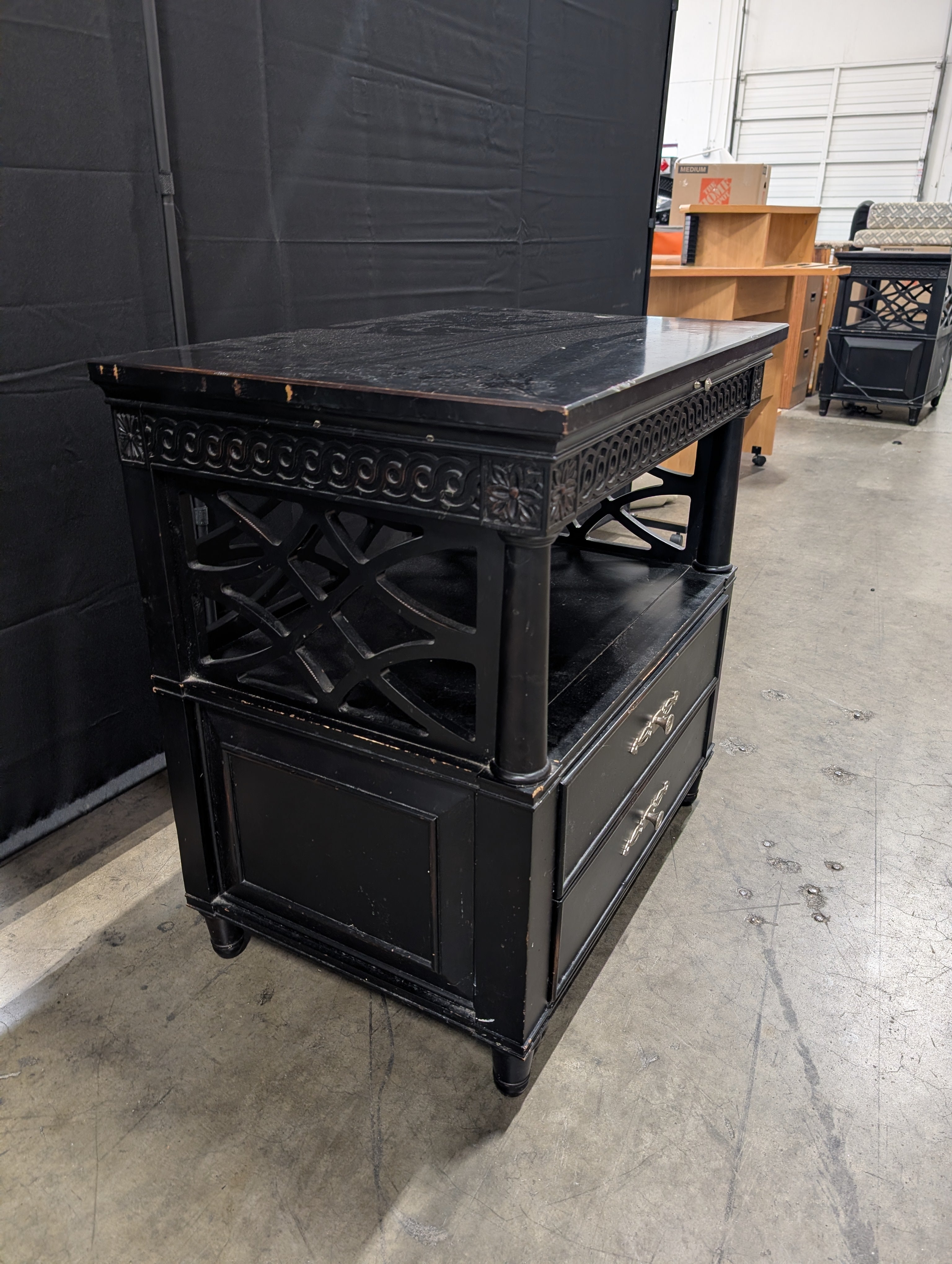 Dark Wood Two-Drawer Nightstand with Open Shelf
