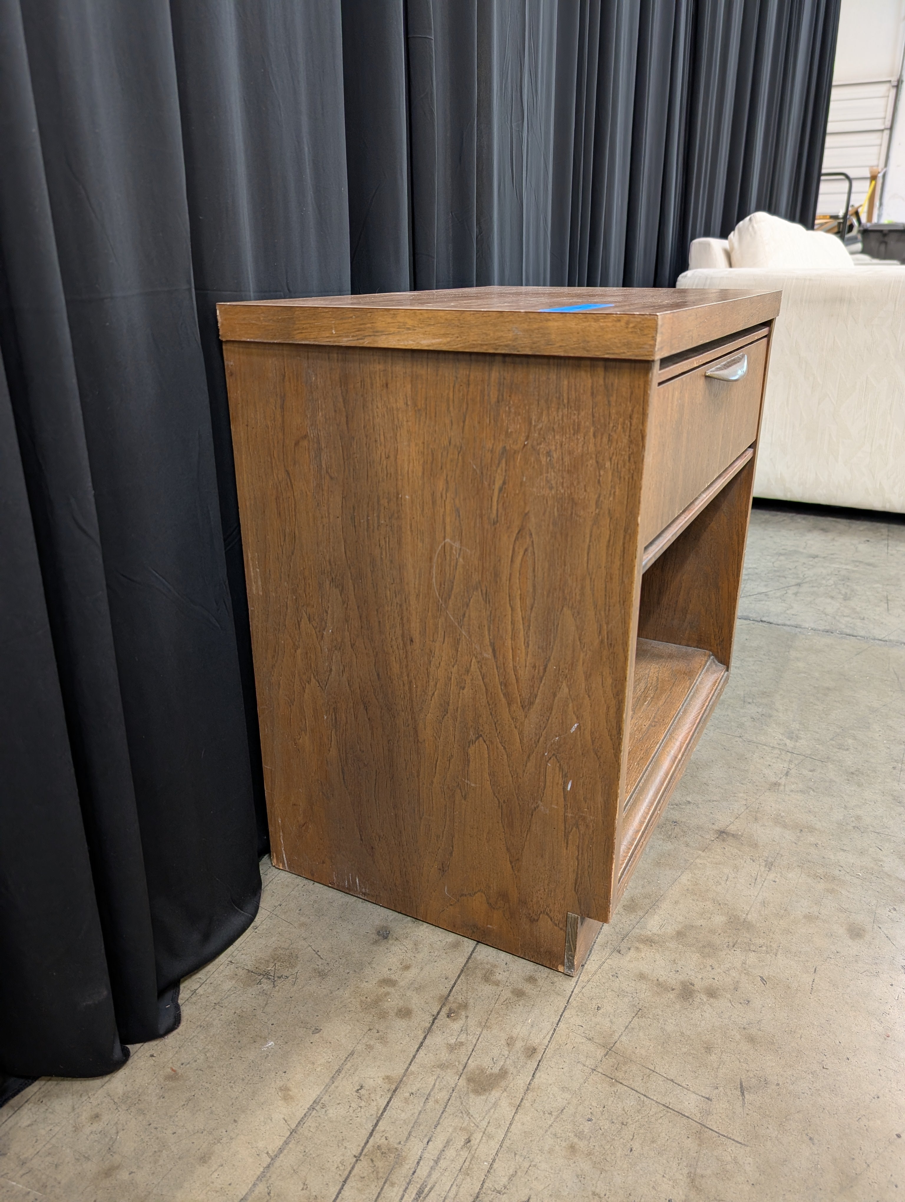Medium Brown Wood Nightstand with Open Shelf