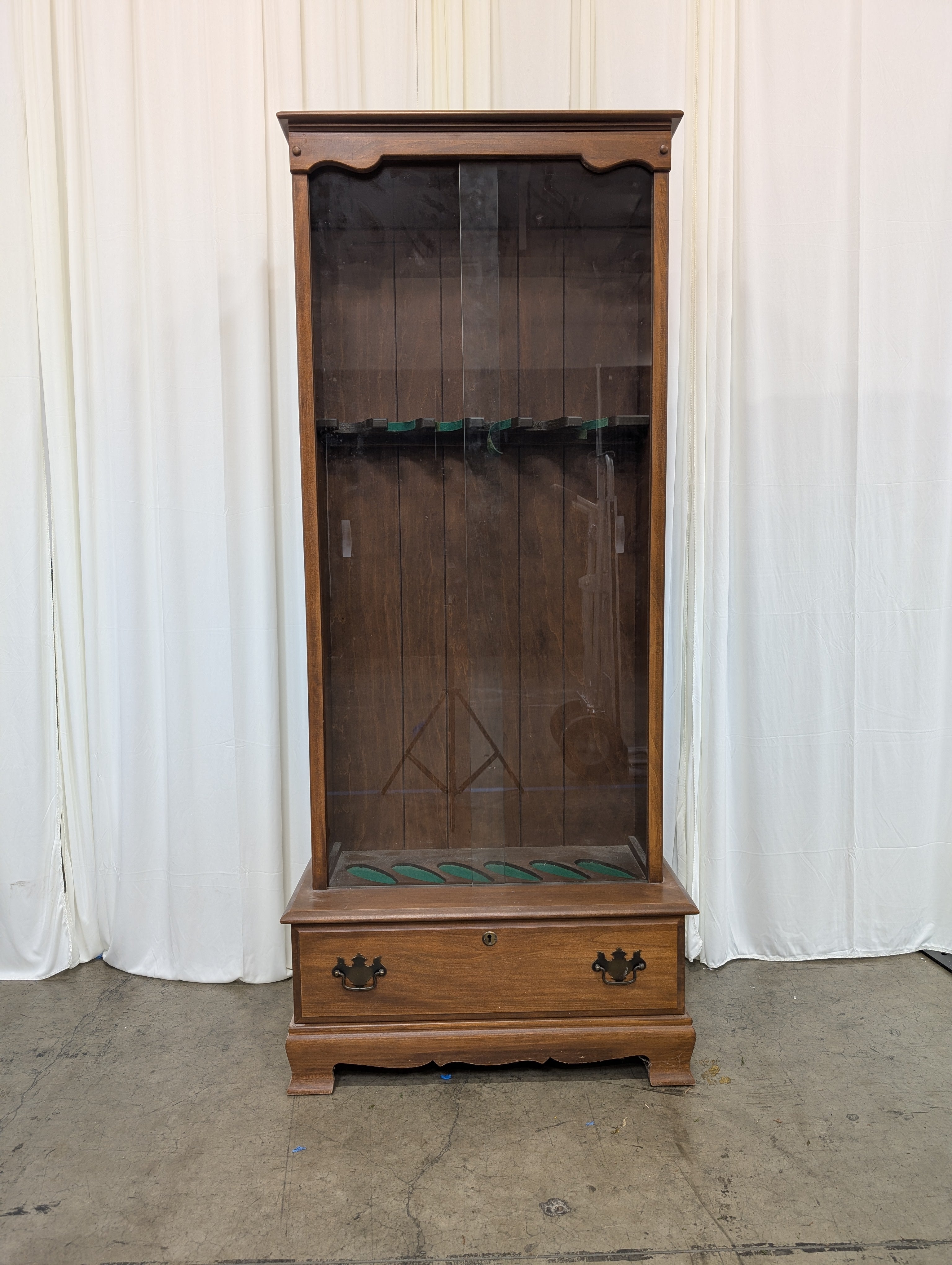 Brown Wood Shotgun Display Cabinet with Glass Doors